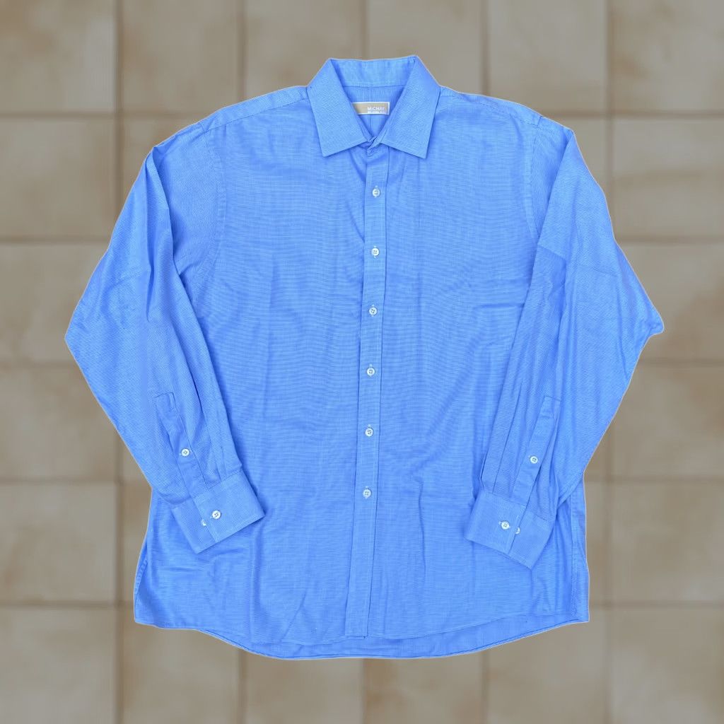 Michael Kors MICHAEL KORS Men’s Designer Crisp Button Down Long Sleeve Dress Shirt Blue 17-34/35 Dress Shirt Mens Size 46R - 1 Thumbnail
