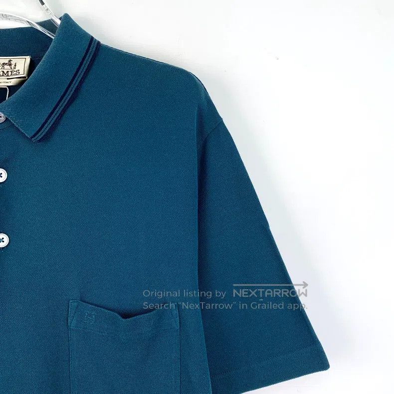 Hermes Hermes Dark Blue Cotton Collared Short-Sleeve Polo Shirt Size US L / EU 52-54 / 3 - 3 Thumbnail
