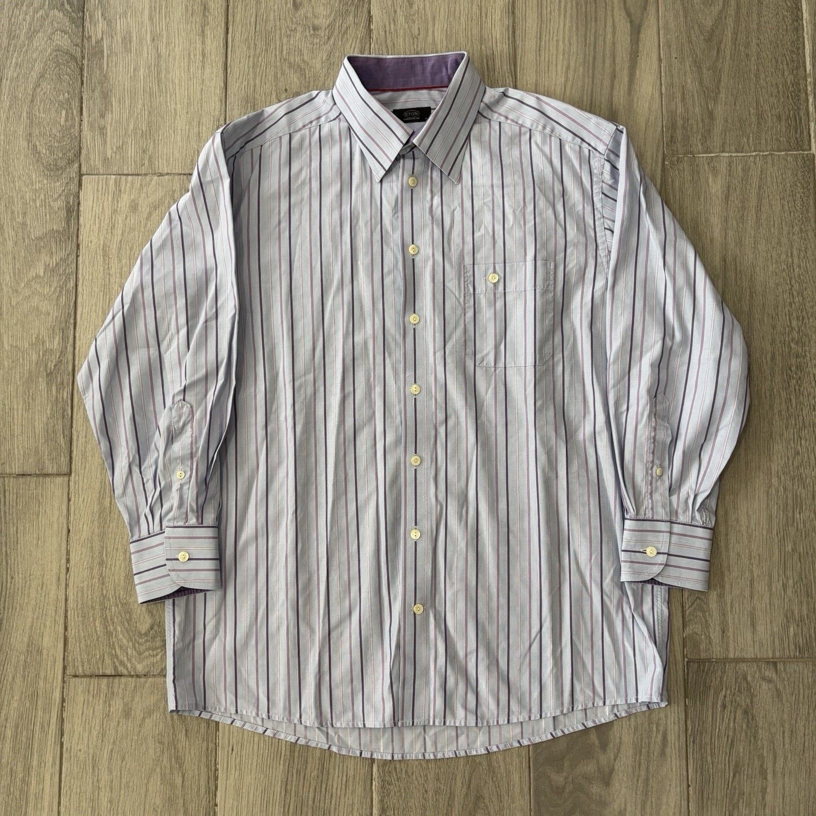 Eton ETON Ganghester Shirt Blue Purple Stripes Mens 17.5 x 44 Size US XL / EU 56 / 4 - 1 Thumbnail