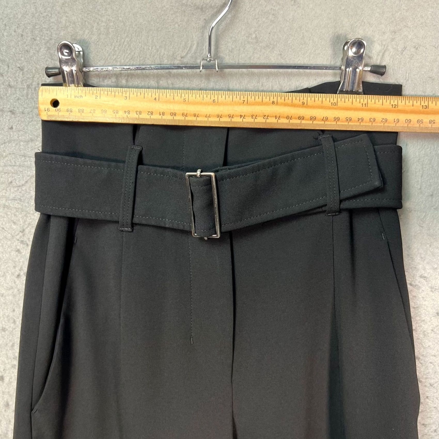 Vintage Babaton Womens 00 High-Waisted Black Wide-Leg Pants Belted Waist Dress Pants Pockets Size 24" / US 00 / IT 34 - 5 Thumbnail