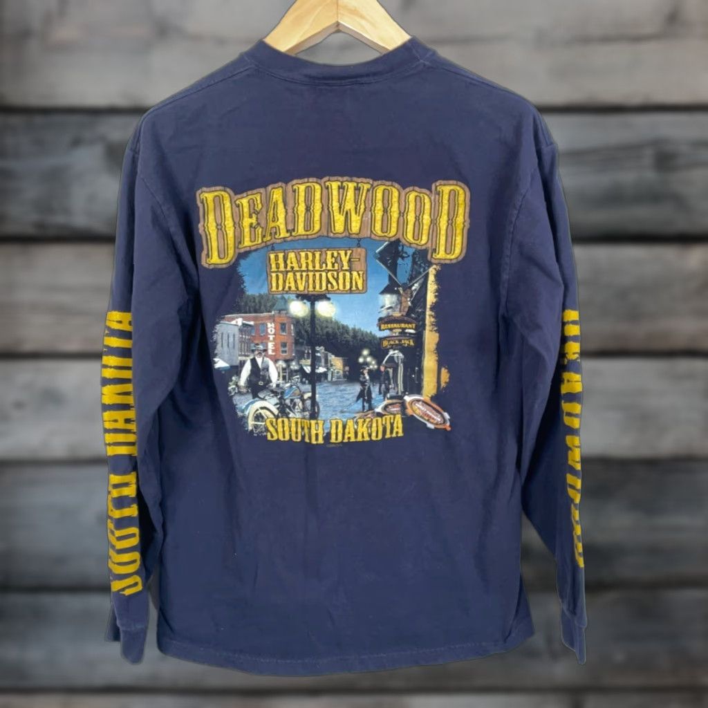Harley Davidson VINTAGE Harley-Davidson Deadwood Long Sleeve T-Shirt Men Large Dark Blue Size US L / EU 52-54 / 3 - 1 Thumbnail