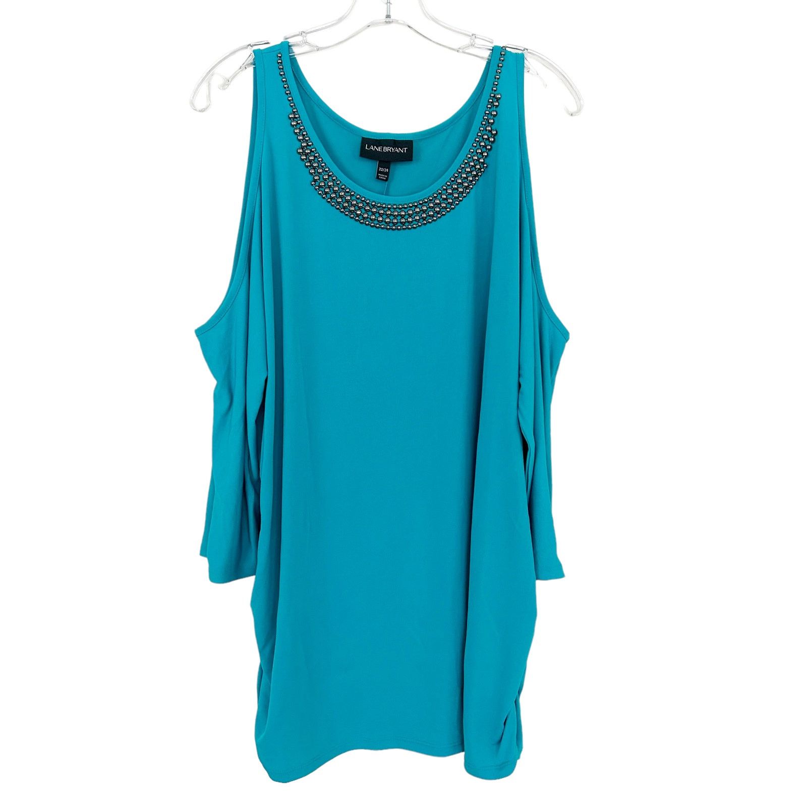 Other Lane Bryant Teal Beaded Cold Shoulder Blouse Sz 22/24 Size 3XL / US 20-22 - 1 Thumbnail