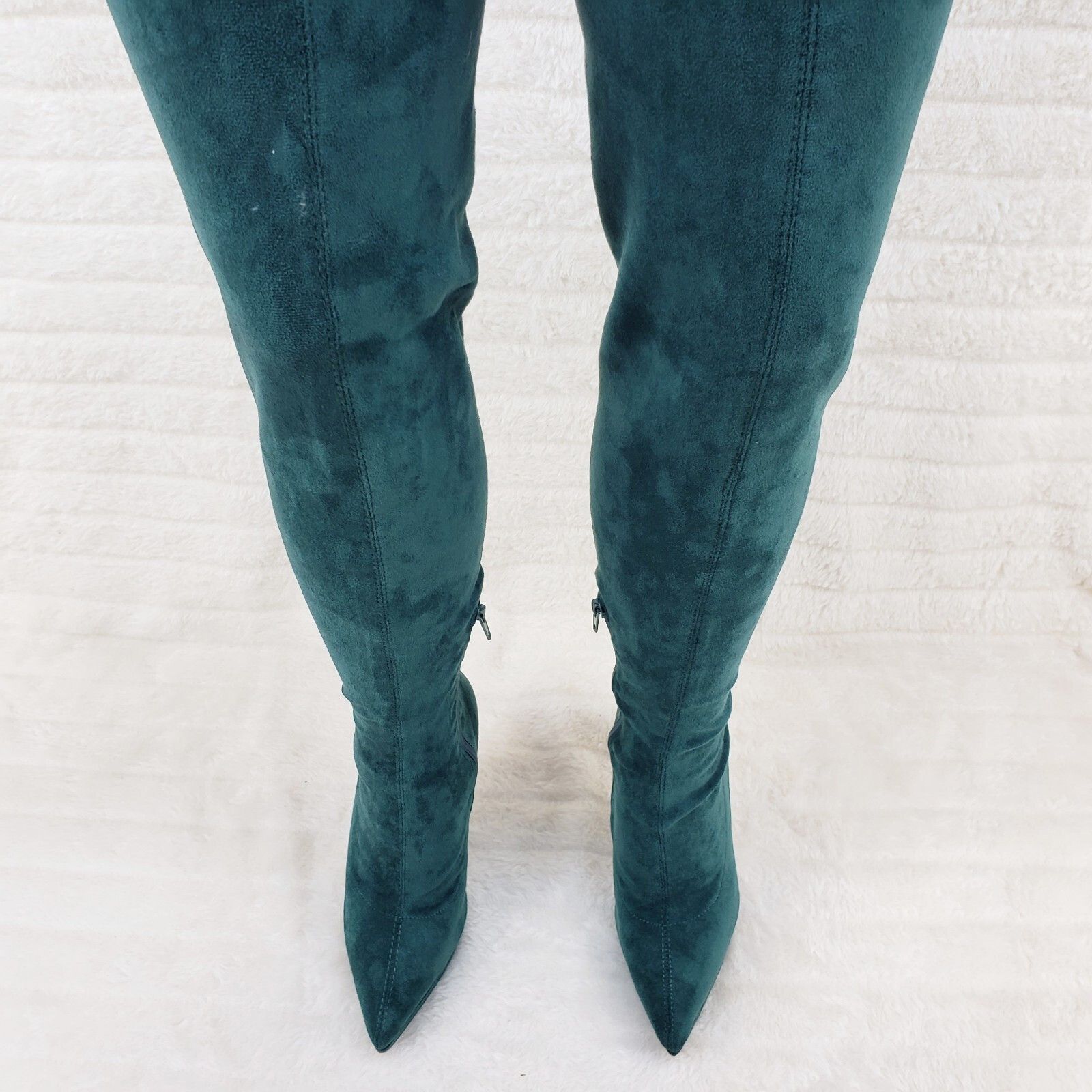 Other Girlz Revenge Faux Stretch Teal Suede High Heel Pointy Toe P Size US 7 / IT 37 - 4 Thumbnail