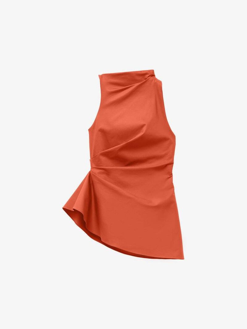 o1srvl11e0226 Asymmetric Gathered Blouse In Orange