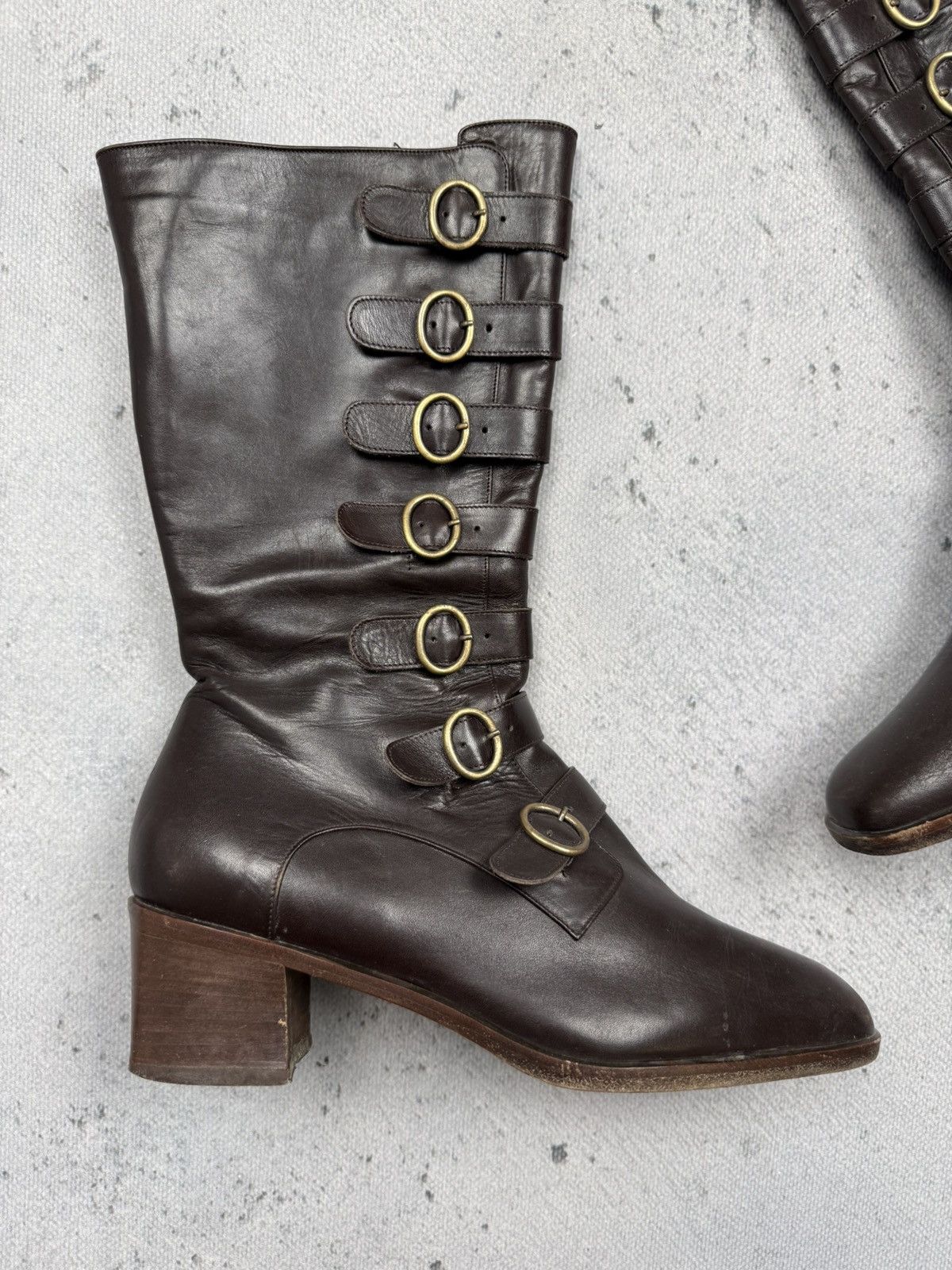 If Six Was Nine Vintage Italian Brown Leather Riding Boots Buckle Straps y2k Size US 7.5 / IT 37.5 - 2 Thumbnail