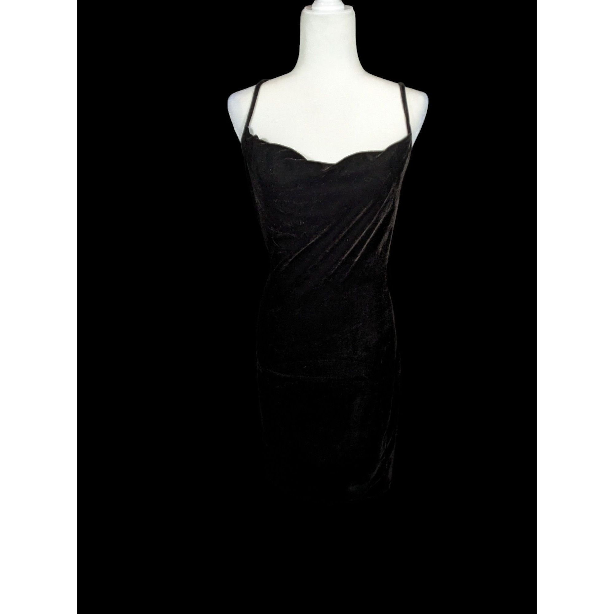 Other Iris Gothic Black Stretch Velvet Cross Back Mini Dress Size Size M / US 6-8 / IT 42-44 - 4 Thumbnail
