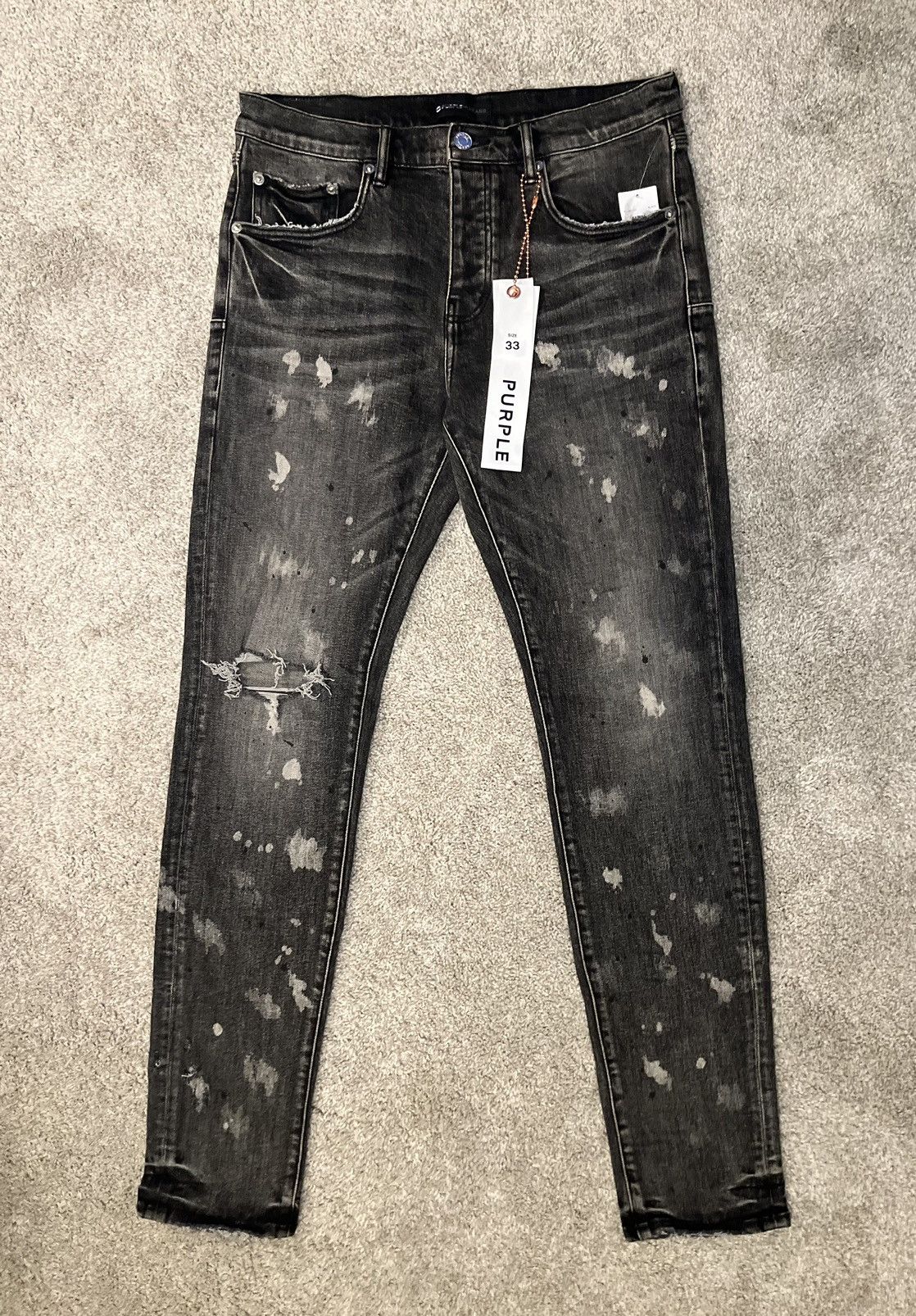 image of Purple Brand Black Acid Bleach Wash Jeans, Men's (Size 33)