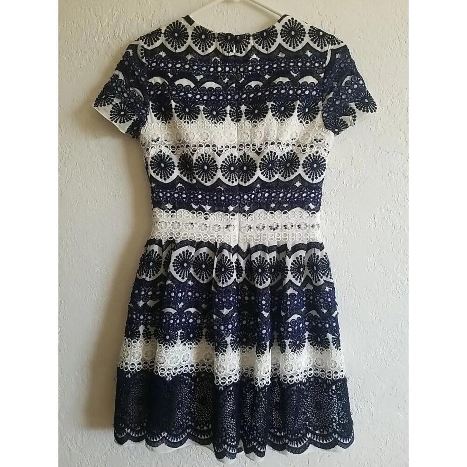 Other Monique L’huilier Pleated Fit & Flare Midi Dress Blue White Size XS / US 0-2 / IT 36-38 - 5 Thumbnail