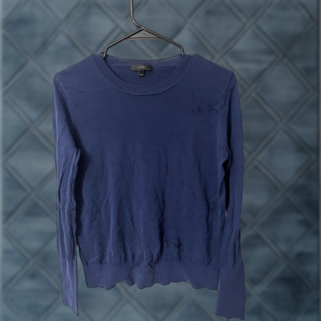 J.Crew J. Crew Shirt Womens S Long Sleeve Blue Lightweight Crew Neck Casual Pullover Knit Cotton Blend Logo All Seasons Regular - Fall Spring Summer Womens Size S / US 4 / IT 40 - 1 Thumbnail
