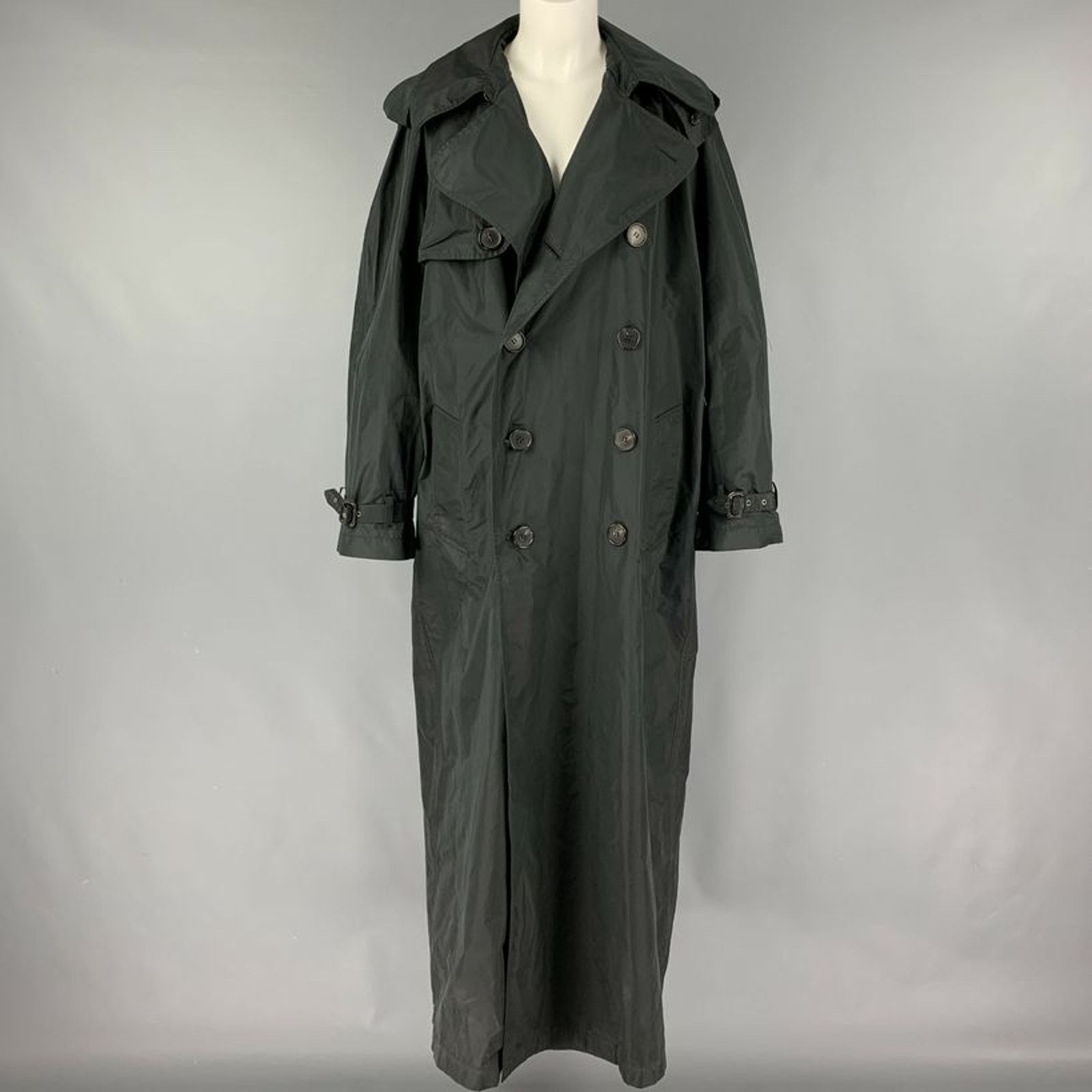 Size 8 Black Polyester Silk Long Trench Coat