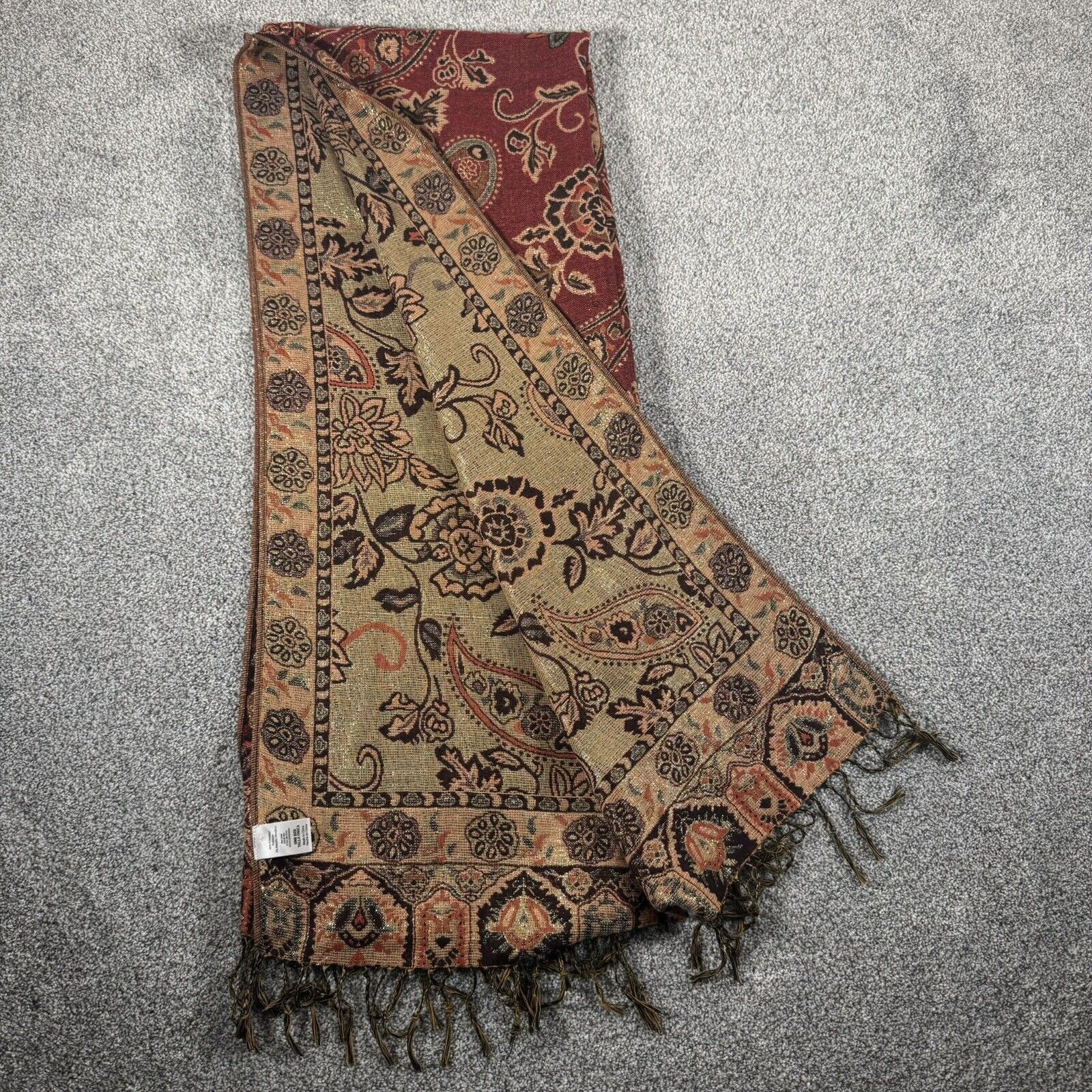 Other Paisley Floral Scarf Red Multicolor Fringe Sparkly Elegant Size ONE SIZE - 3 Thumbnail