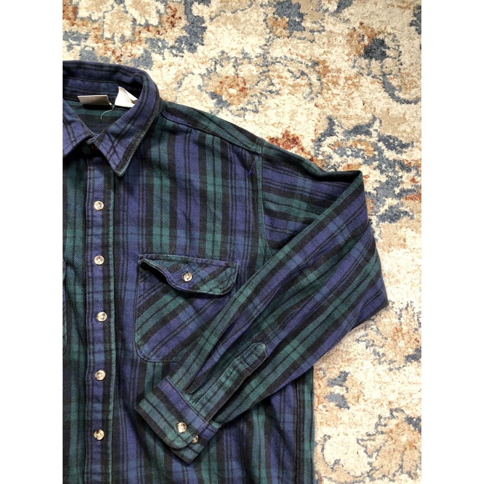 Vintage VINTAGE Five Brothers Flannel Shirt Mens XLT Green Blue Plaid Workwear Button Up Tall Size US XL / EU 56 / 4 - 4 Thumbnail