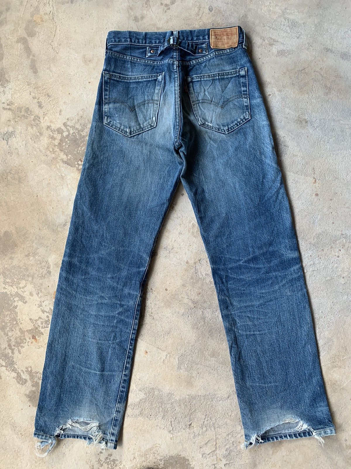 image of Vintage Levis Big E 701 Button Fly Selvedge Distressed Denim in Blue, Men's (Size 28)
