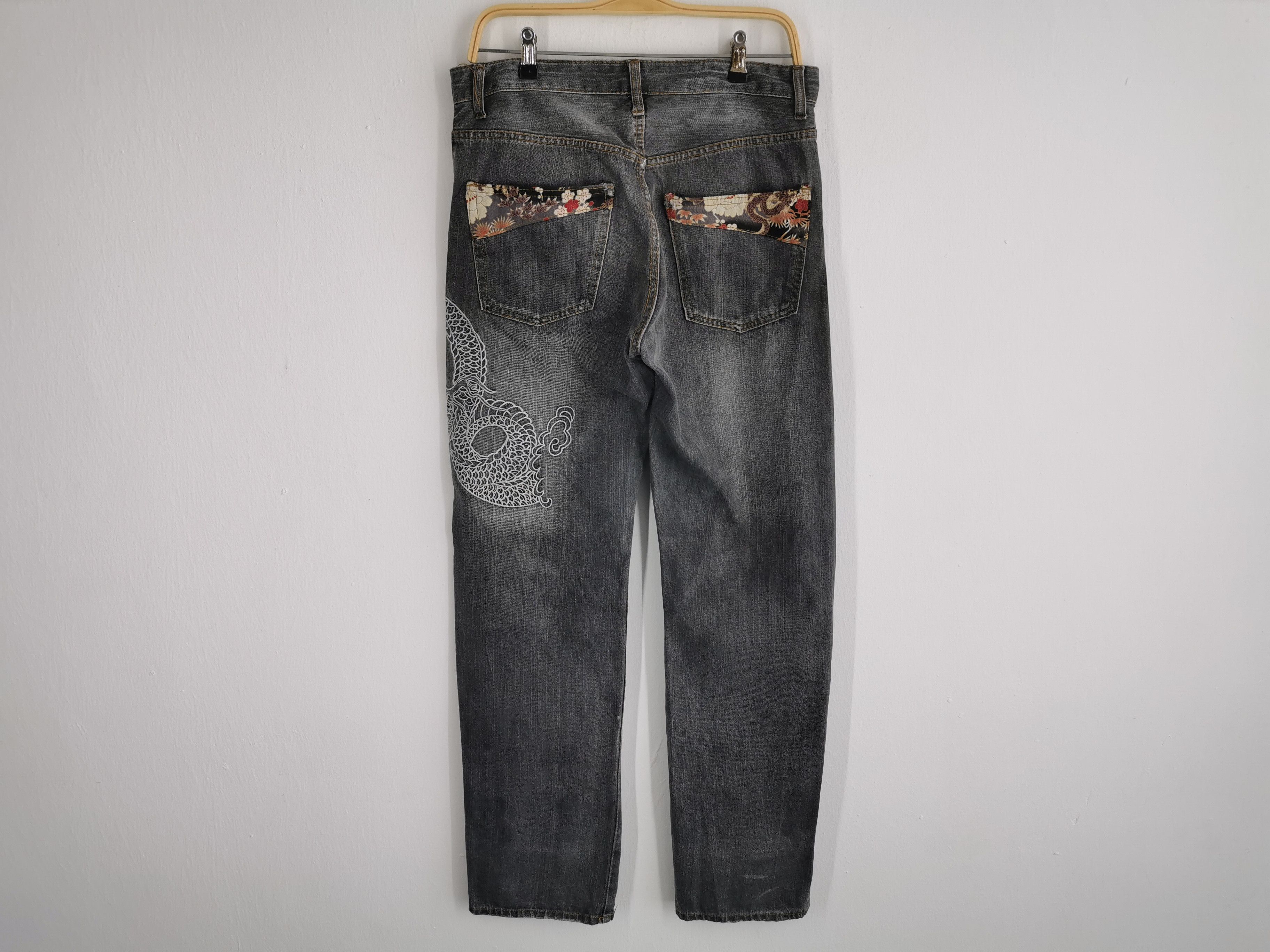 Japanese Brand Distressed Vintage Memory Special Embroidery Dragon Denim Size US 33 - 3 Thumbnail