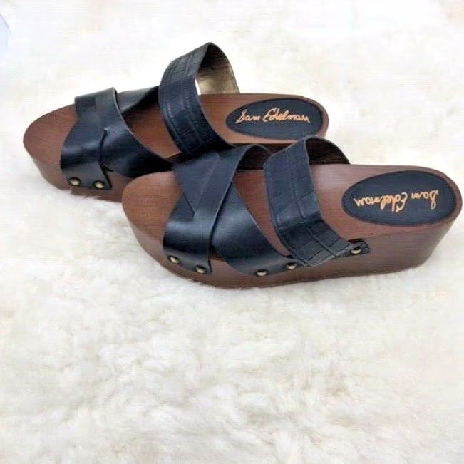 Sam Edelman SAM EDELMAN BANE WEDGE PLATFORM SANDALS MULES STRAPPY OPEN TOE BLACK SIZE 9.5 WOMENS Size US 9.5 / IT 39.5 - 3 Thumbnail