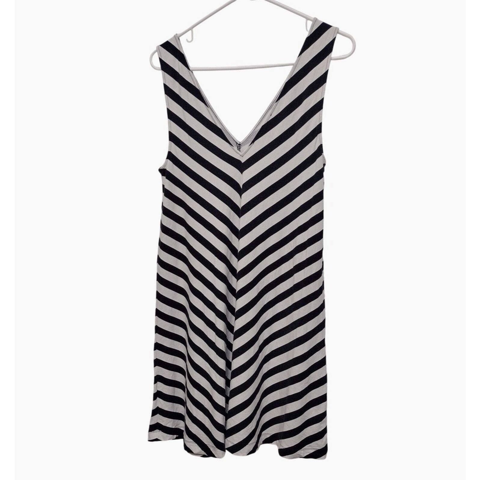 Loft LOFT Black & White Striped V-Neck Sleeveless Dress Size S Size S / US 4 / IT 40 - 2 Thumbnail