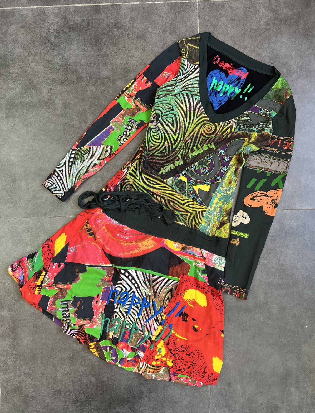 Desigual × Jean Paul Gaultier × Vintage JPG STYLE Desigual Y2K Psychedelic Green Sleeveless Dress Size M / US 6-8 / IT 42-44 - 3 Thumbnail