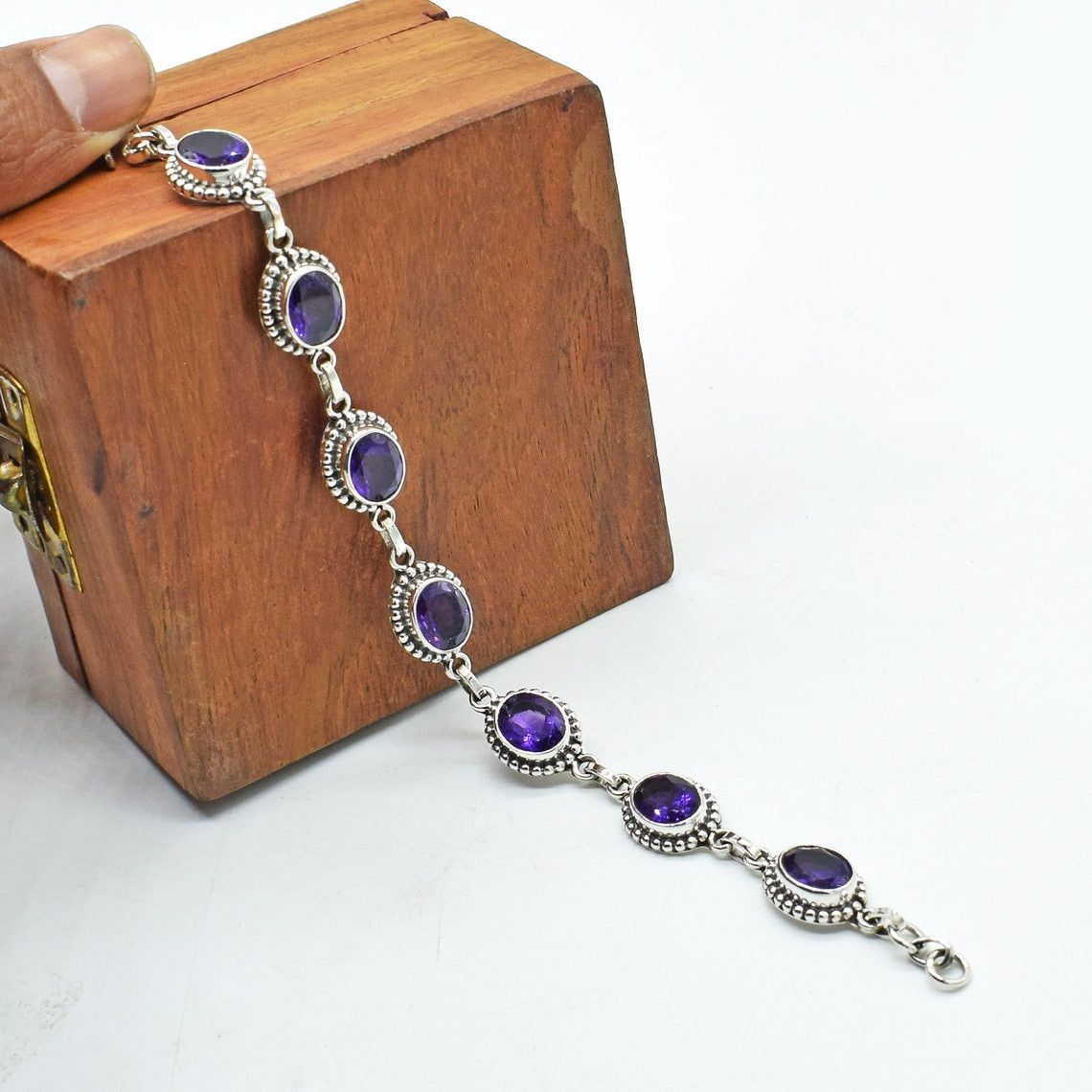Handmade Genuine Amethyst Gemstone Bracelet, February Birthstone Size ONE SIZE - 4 Thumbnail