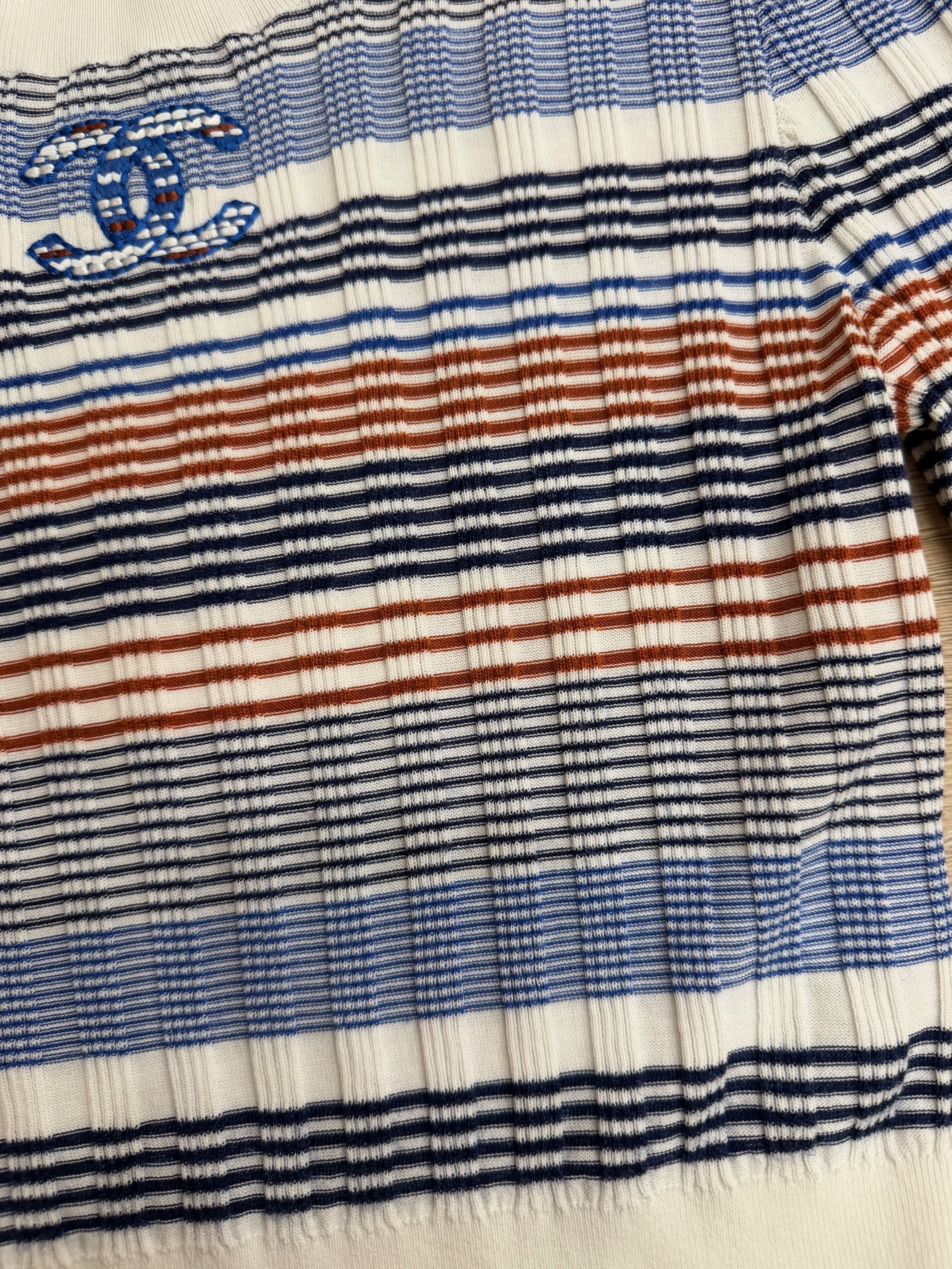Chanel 21C White Orange Striped CC Logo Top Short Pullover Shirt 38 Size XS / US 0-2 / IT 36-38 - 10 Thumbnail