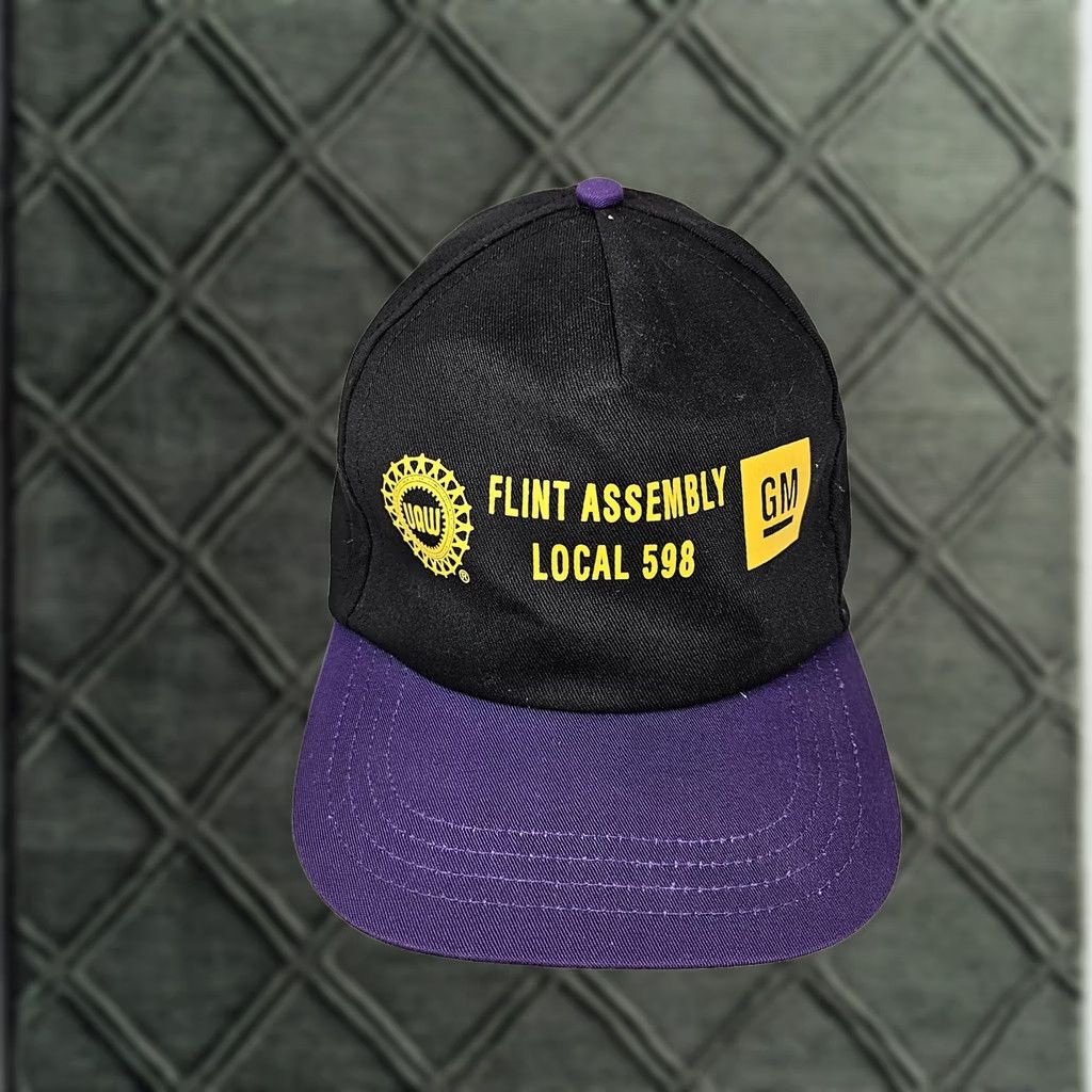Vintage GM UAW Flint Assembly Local 598 Hat Cap Snap Back One Size Black Purple 90s Men Adjustable Cars Solid Snapback Hat Size ONE SIZE - 1 Thumbnail