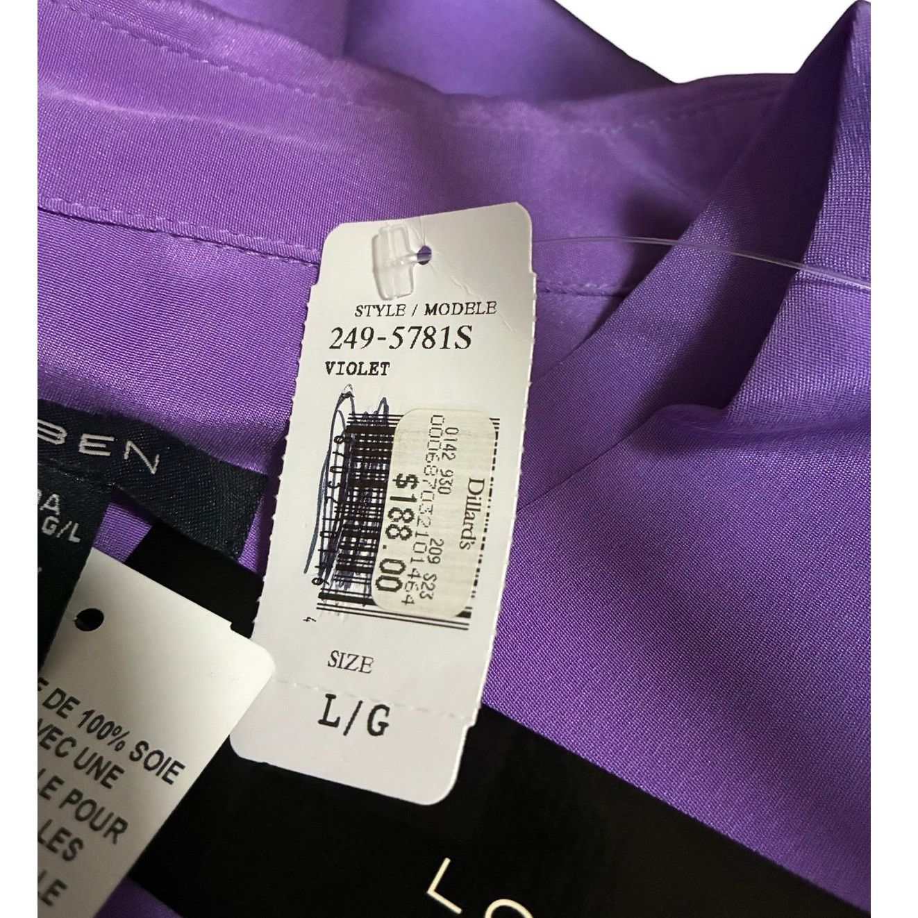LOUBEN Louben 100% silk violet blouse Made in Canada NWT Size L / US 10 / IT 46 - 8 Thumbnail