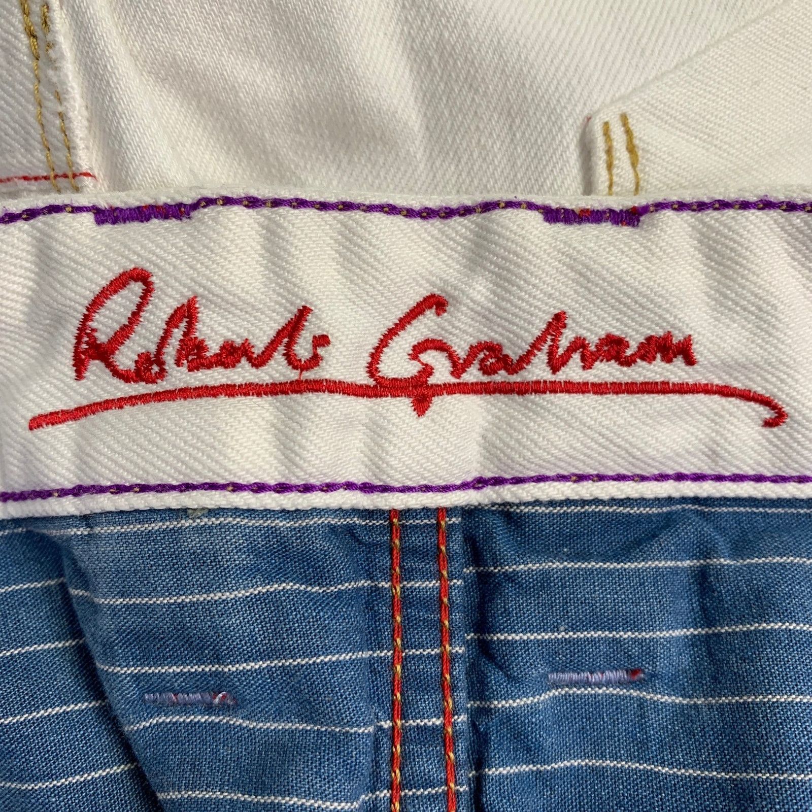 Robert Graham 36 White Contrast Stitch Cotton Straight Distressed Jeans Size US 36 / EU 52 - 6 Thumbnail