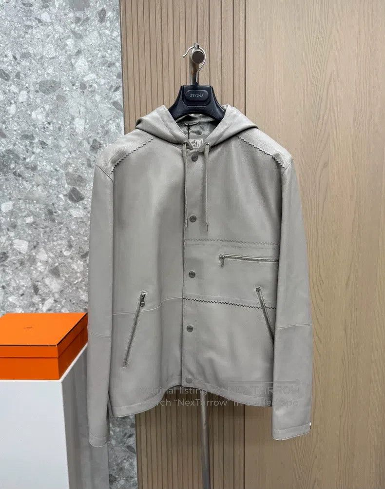 Hermes Hermes 24 Spring-Summer Light Grey Leather Jacket, Calfski Size US M / EU 48-50 / 2 - 1 Thumbnail
