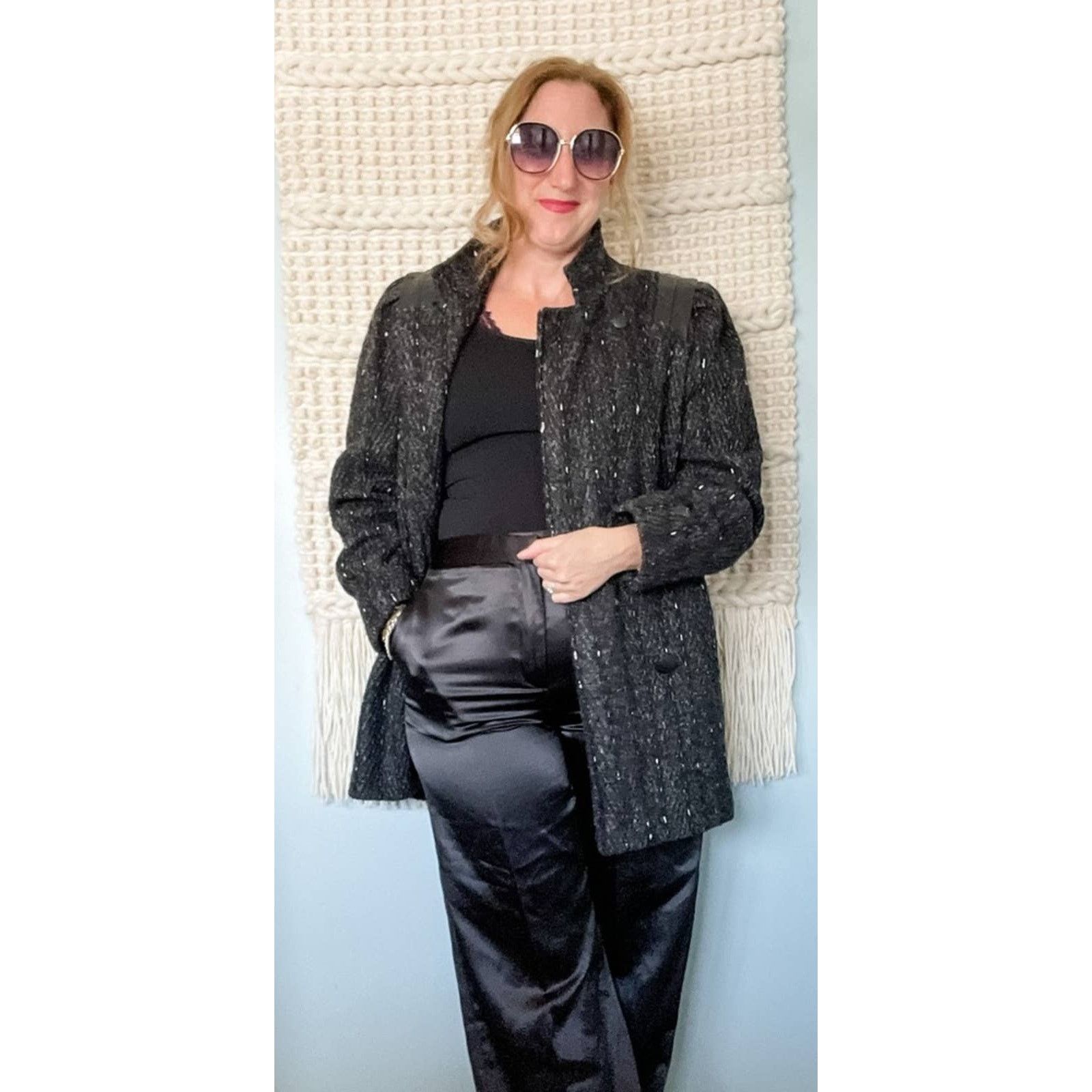 Vintage Vintage 80s marled wool pea coat w/ leather shoulders M Size M / US 6-8 / IT 42-44 - 8 Thumbnail