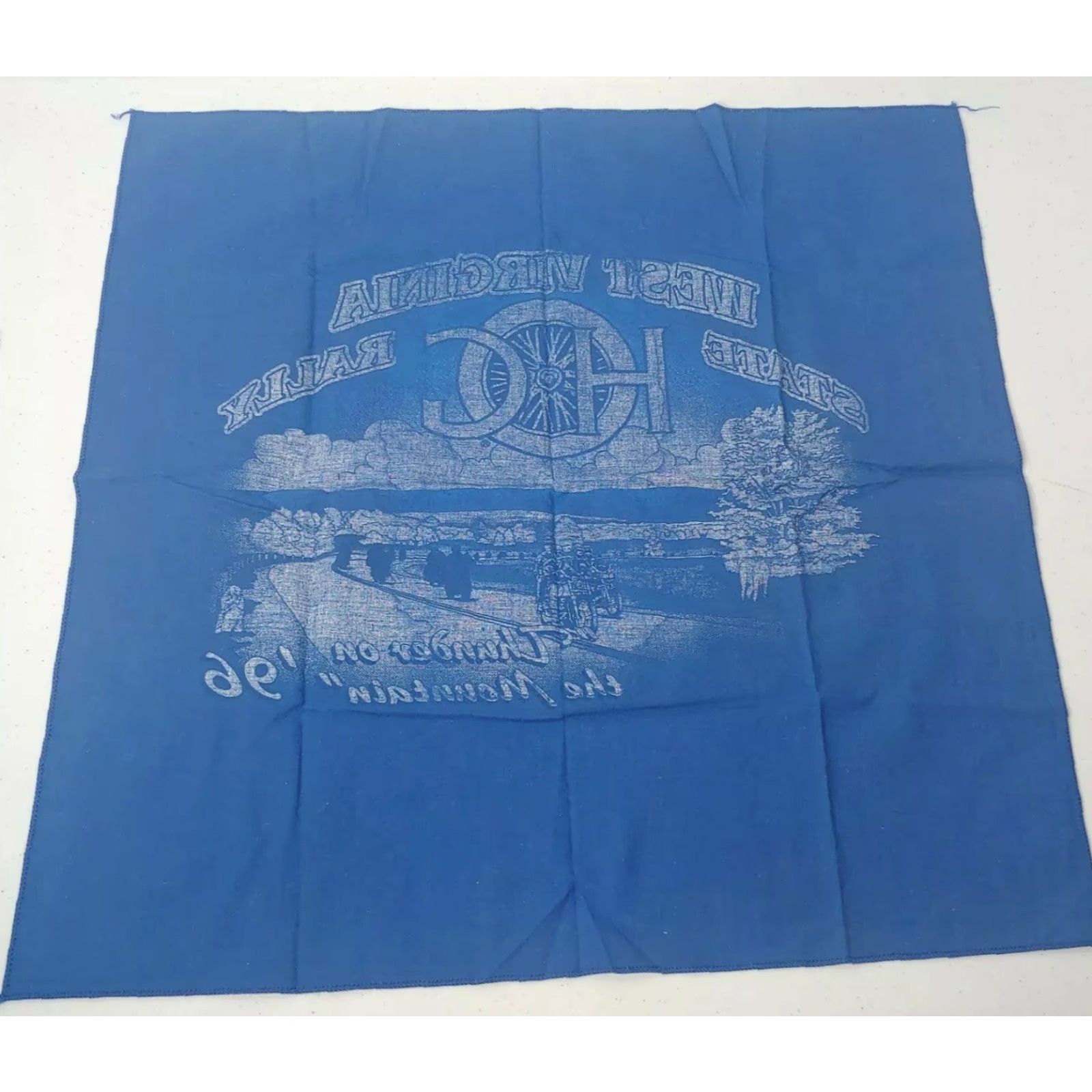 The Mountain VINTAGE WV HOG Bandana Scarf Thunder On The Mountain Blue 1996 Men's 20.5" Size ONE SIZE - 5 Thumbnail