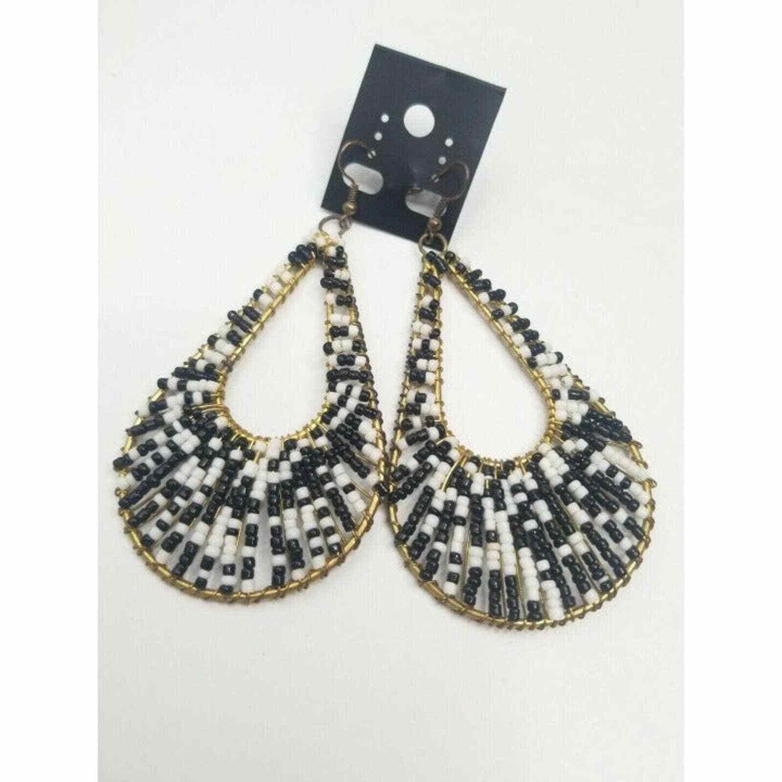 The Unbranded Brand Earrings Ladies Women Fashion Jewelry Beaded Teardrop Hoop H Size ONE SIZE - 5 Thumbnail