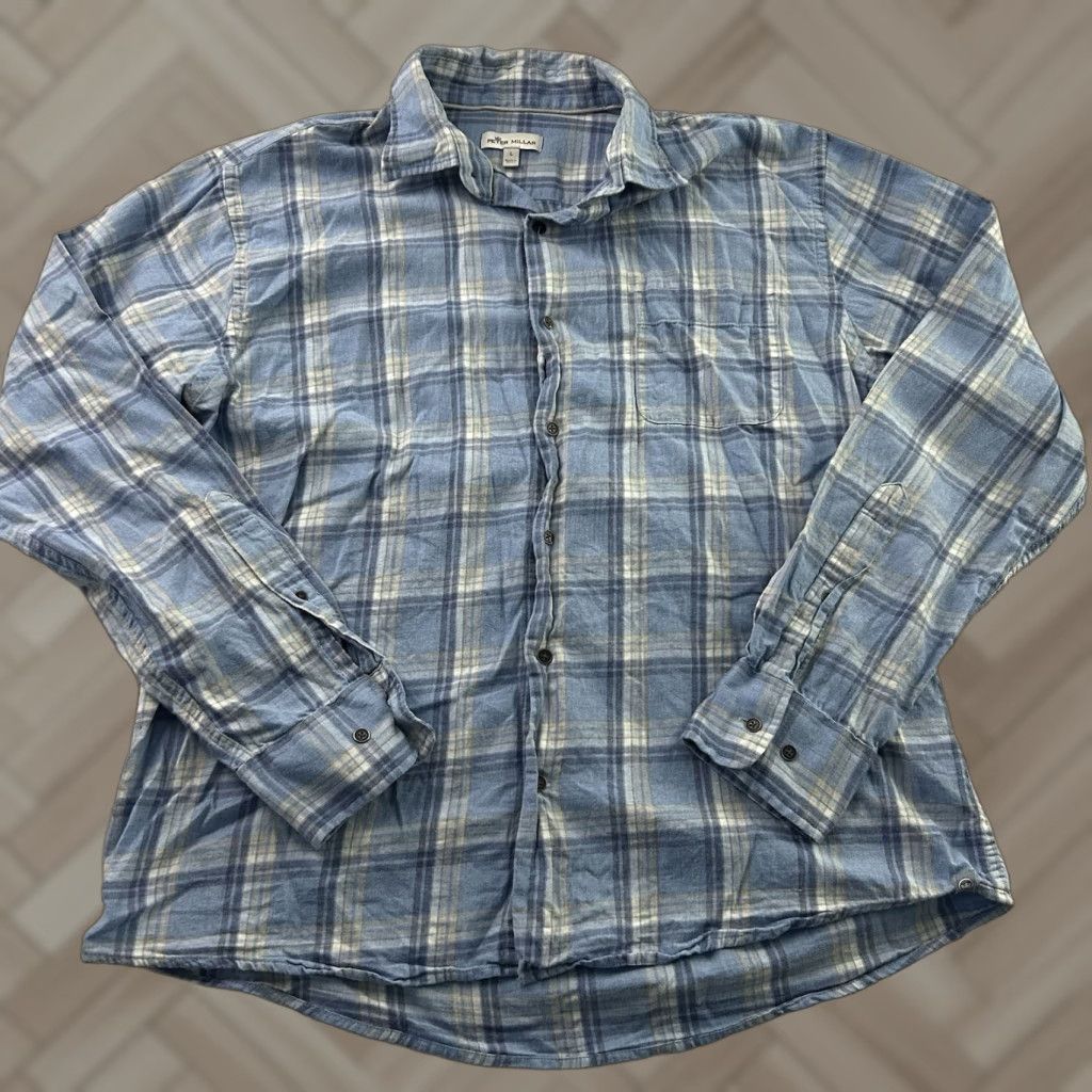 Peter Millar Peter Millar Plaid Flannel Long Sleeve Button Front Shirt Men's Large Blue Size US L / EU 52-54 / 3 - 1 Thumbnail