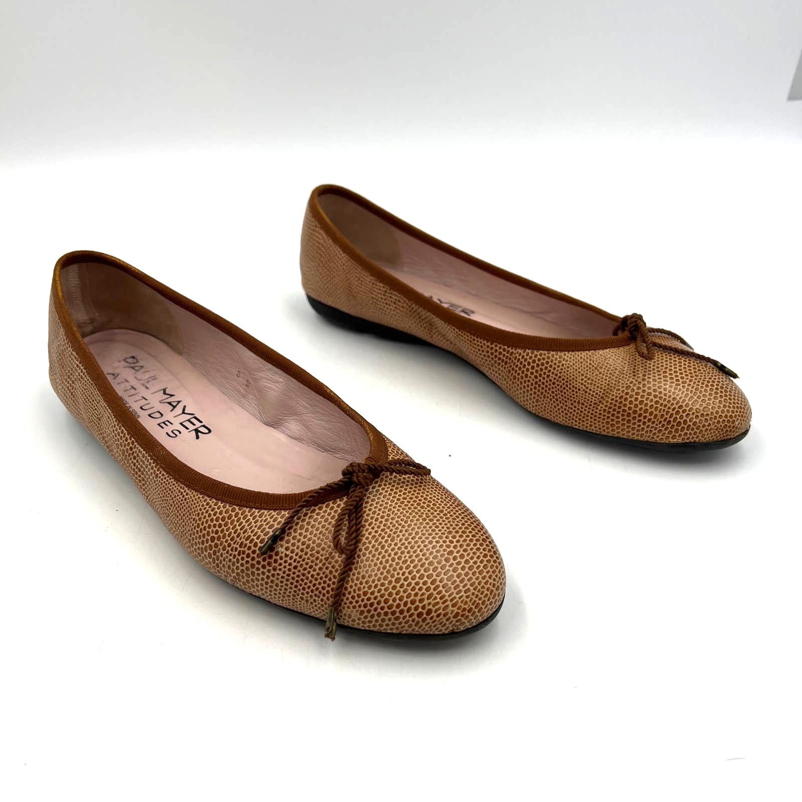 Other Paul Mayer Ballet Flats Lizard Embossed Leather Tan Brown Size US 8 / IT 38 - 1 Thumbnail