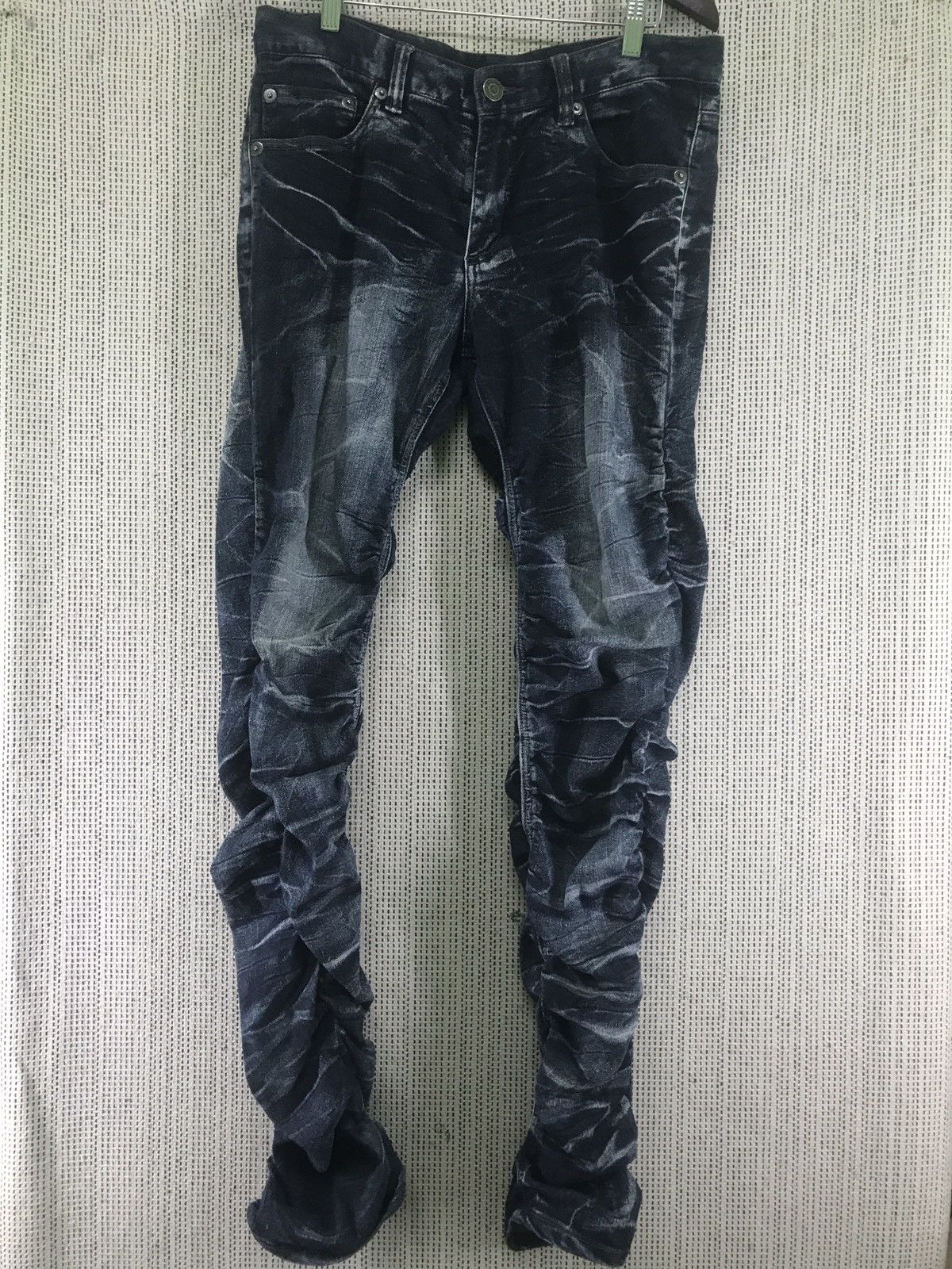 Japanese Brand Vintage Distressed Stacked Denim Jeans Washed Black Slim Fit Size US 33 - 1 Thumbnail