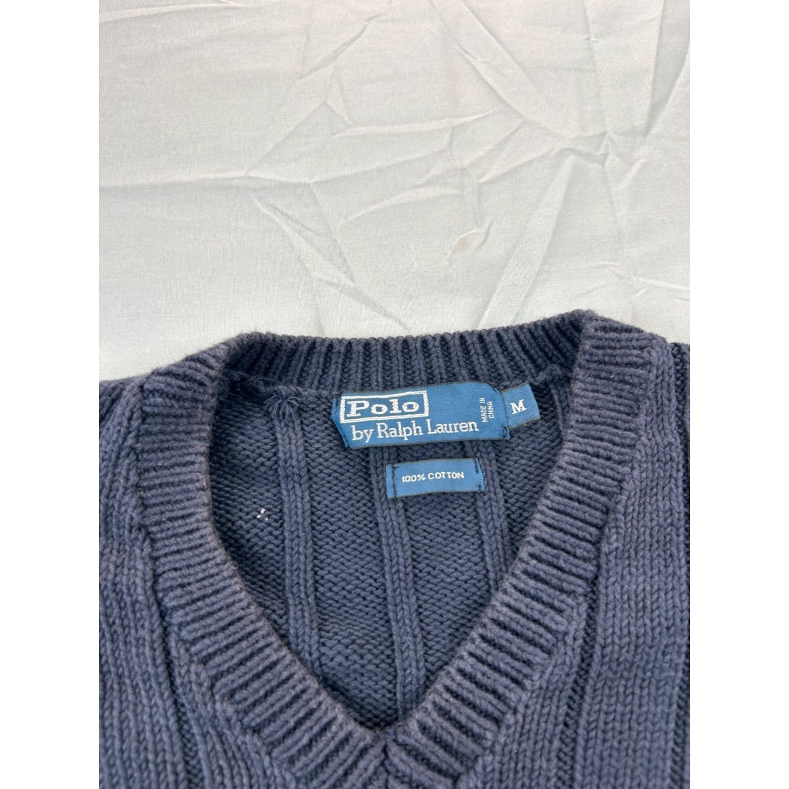 Polo Ralph Lauren VINTAGE Polo Ralph Lauren Sweater Shirt Men M Blue Cotton Knit Elbow Patch Logo V-Neck Pullover Knit Regular Wool? Size US M / EU 48-50 / 2 - 2 Thumbnail