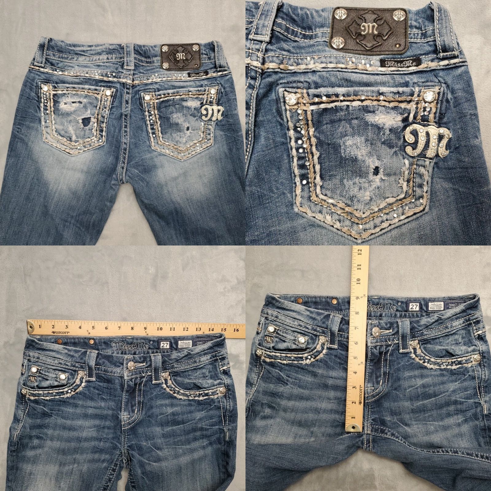 Miss Me VINTAGE MissMe Jeans Womens 27 Faded Whiskered Blue Denim Boot Cut Thick Stitch Cowboy Shirt? Size 27" / US 4 / IT 40 - 8 Thumbnail
