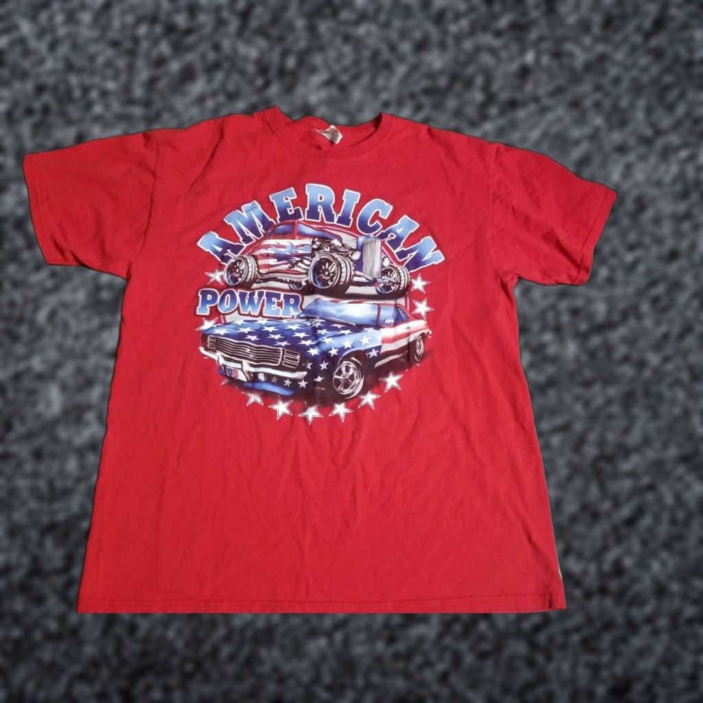Fruit Of The Loom Fruit of the Loom T-Shirt Mens L Red Graphic American Power Classic Cars Hot Rod Flag Size US L / EU 52-54 / 3 - 1 Thumbnail