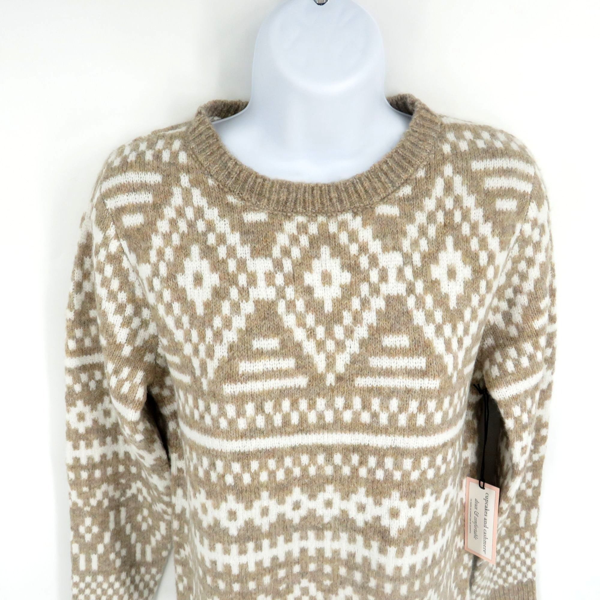 Other Cupcakes & Cashmere XS Beige/White Geometric Knit Sweater Size XS / US 0-2 / IT 36-38 - 3 Thumbnail