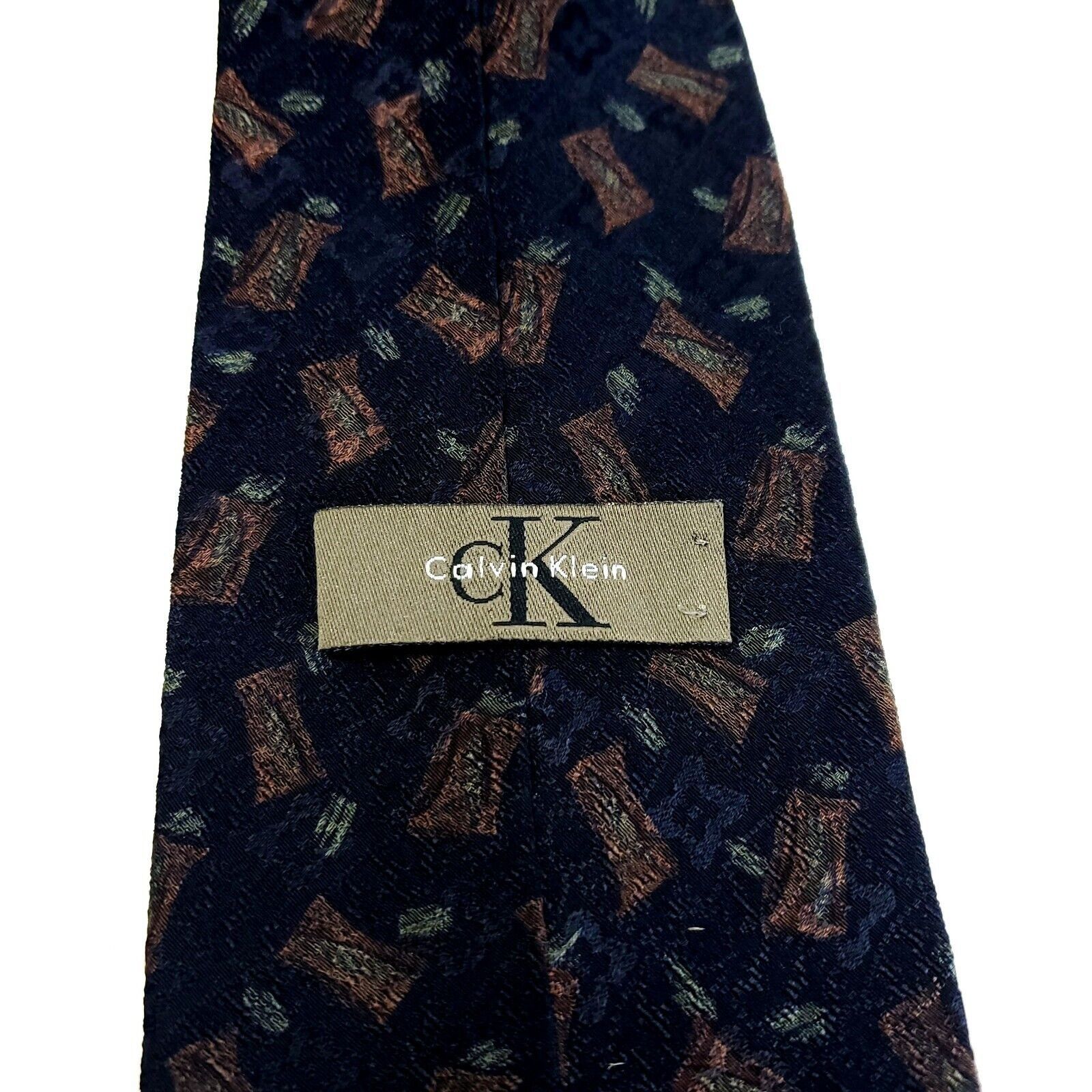 Calvin Klein Calvin Klein Navy Blue Brown Jacquard Print Abstract Wide Si Size ONE SIZE - 3 Thumbnail