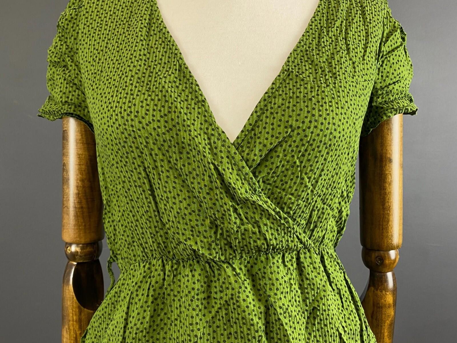 Gianni Valentino Ganni Green Dotty Short Sleeve V-Neck Peged Dress Size M Size M / US 6-8 / IT 42-44 - 4 Thumbnail