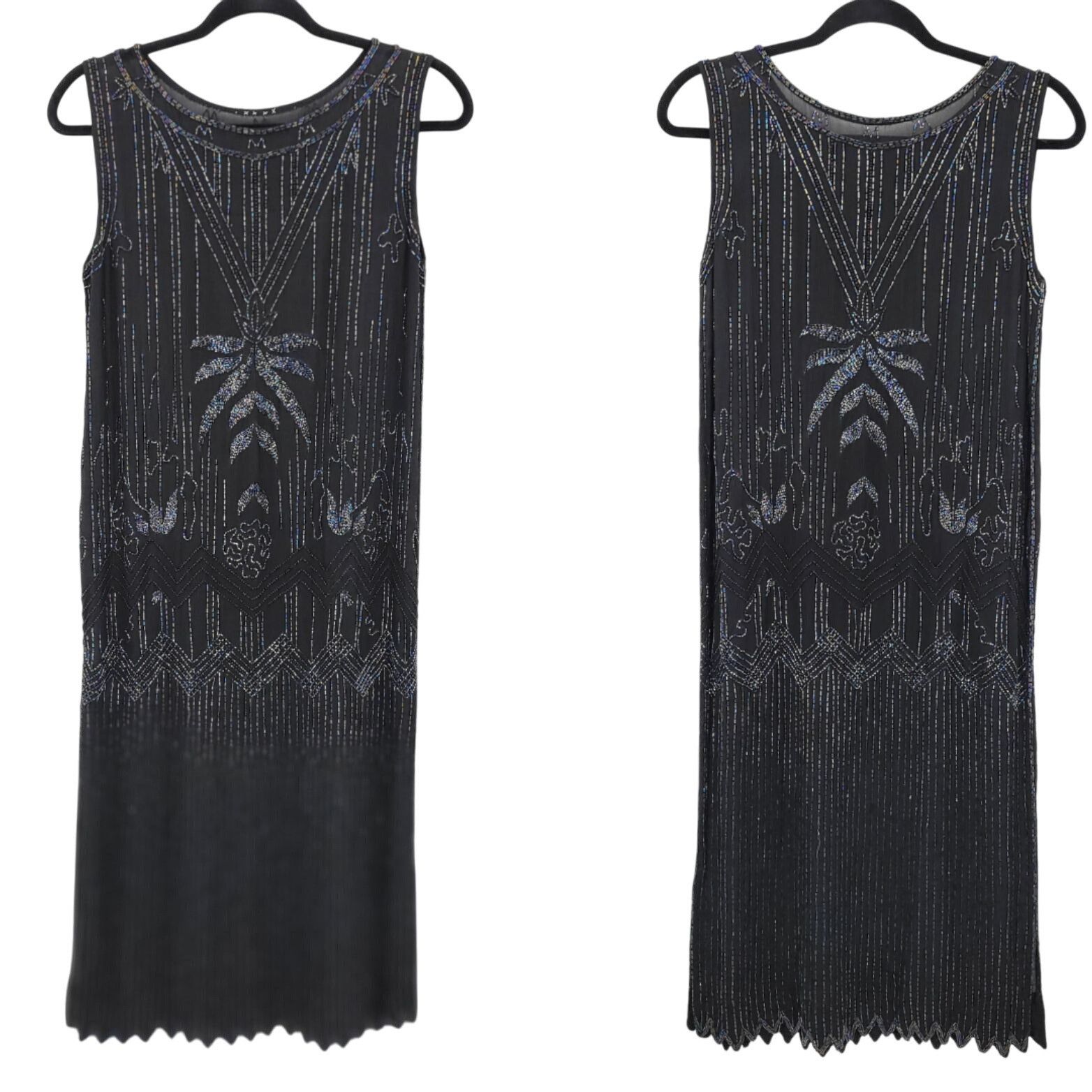 Vintage Vtg 80s Does 20s Black Oil Slick Beaded Silk Flapper Dress S Size M / US 6-8 / IT 42-44 - 1 Thumbnail