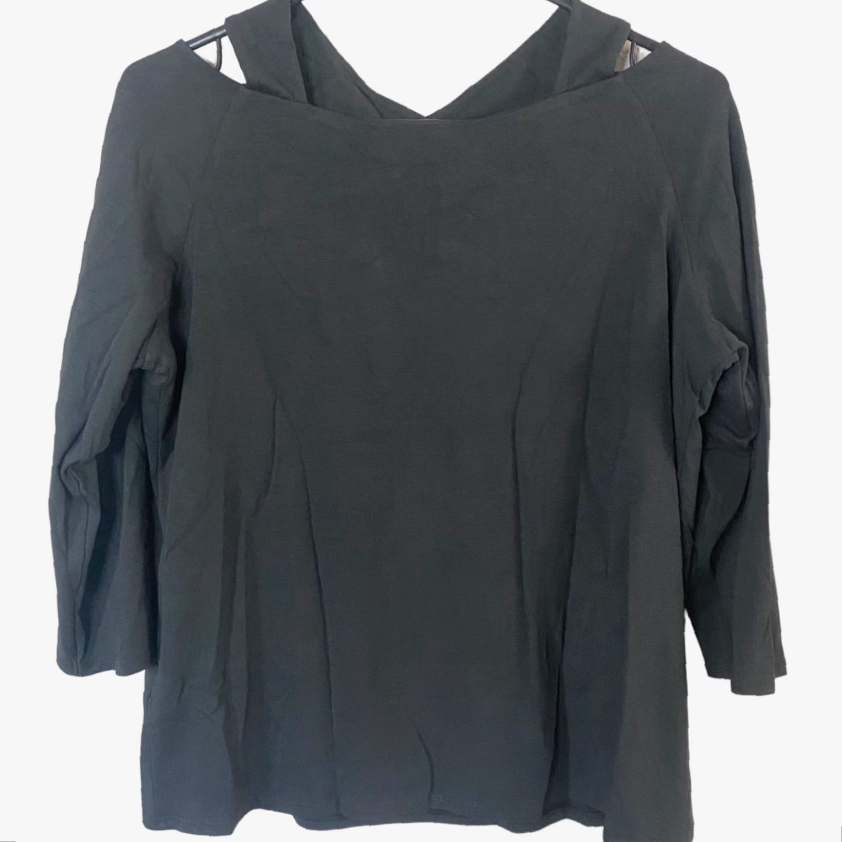 Soft Surroundings VINTAGE Soft Surrounding Cottonwood Top Womens Large Black 3/4 Sleeves Pullover Blouse Womens Large Black Criss-Cross Cotton Blend Stretch New Size L / US 10 / IT 46 - 3 Thumbnail