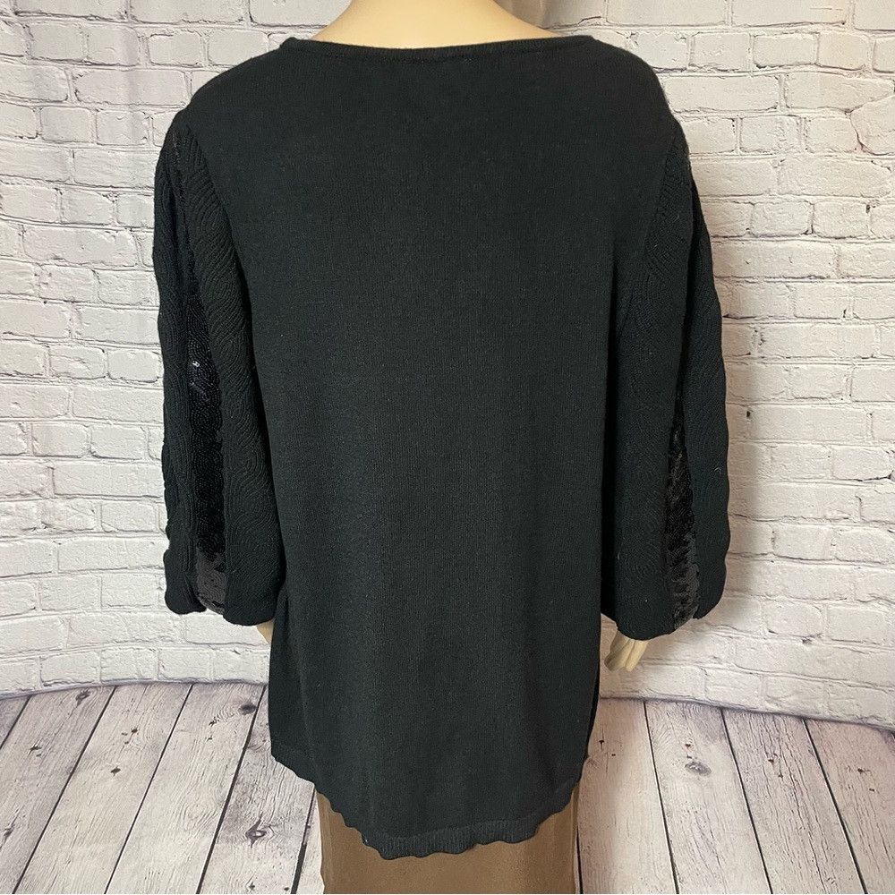 Chicos Chico's Black Textured Pullover With Sequin Sleeves Size 2 Size L / US 10 / IT 46 - 5 Thumbnail
