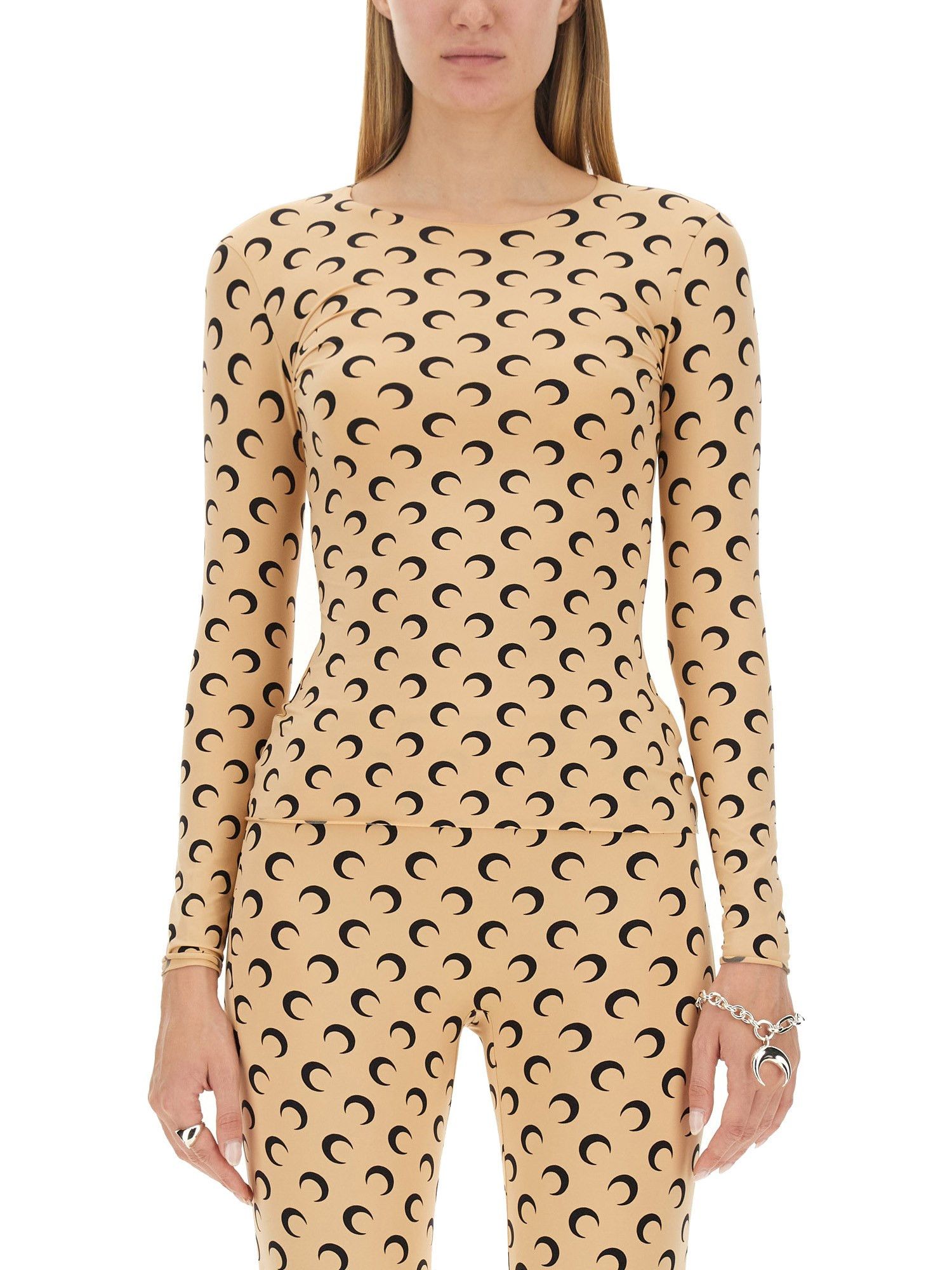 Marine Serre Tan Borderline Moon Print Second Skin Top Size L / US 10 / IT 46 - 2 Thumbnail