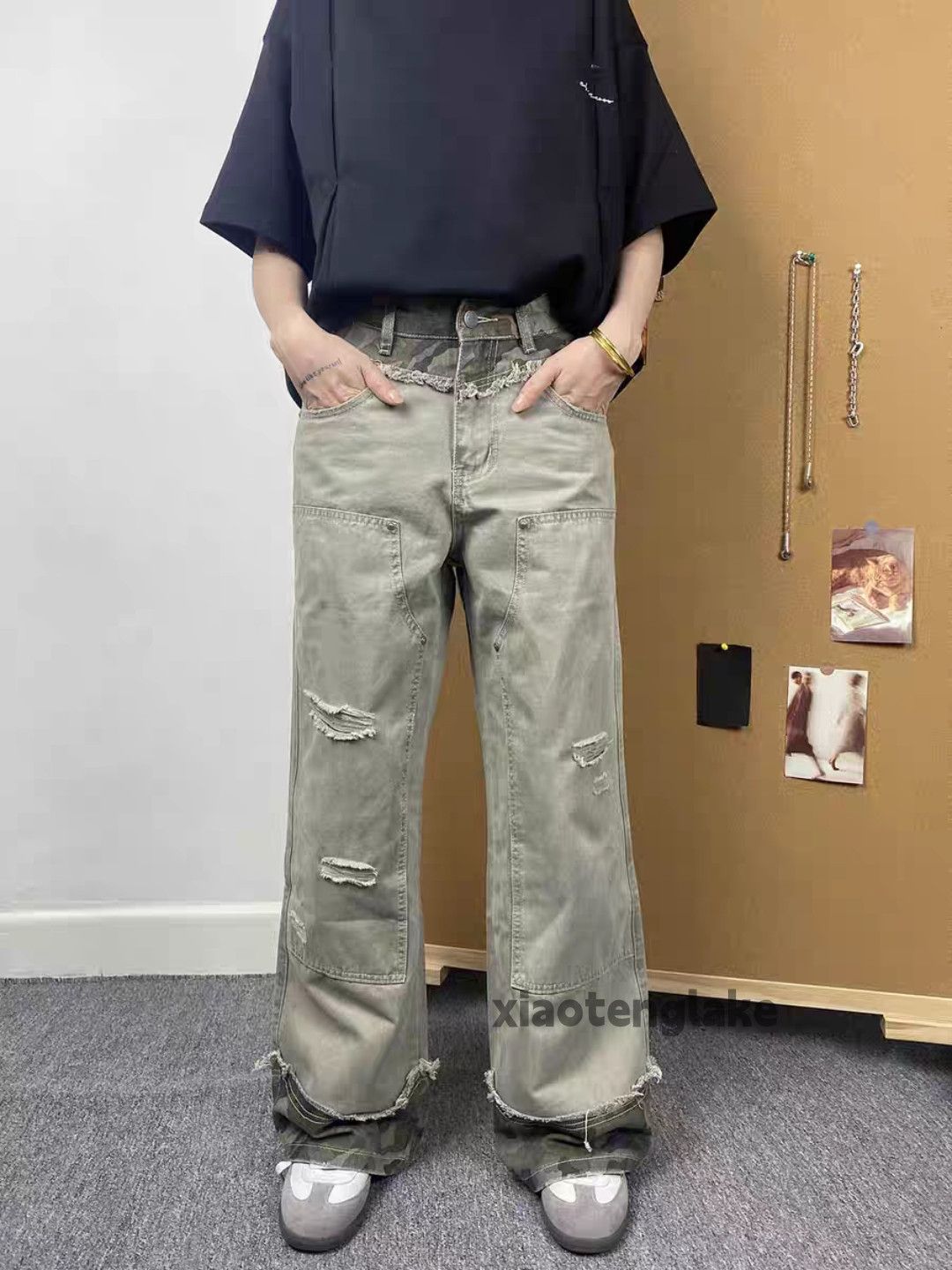 Designer × Japanese Brand × Vintage washed faded loose baggy utility carpenter patchwork pants Size US 32 / EU 48 - 6 Thumbnail