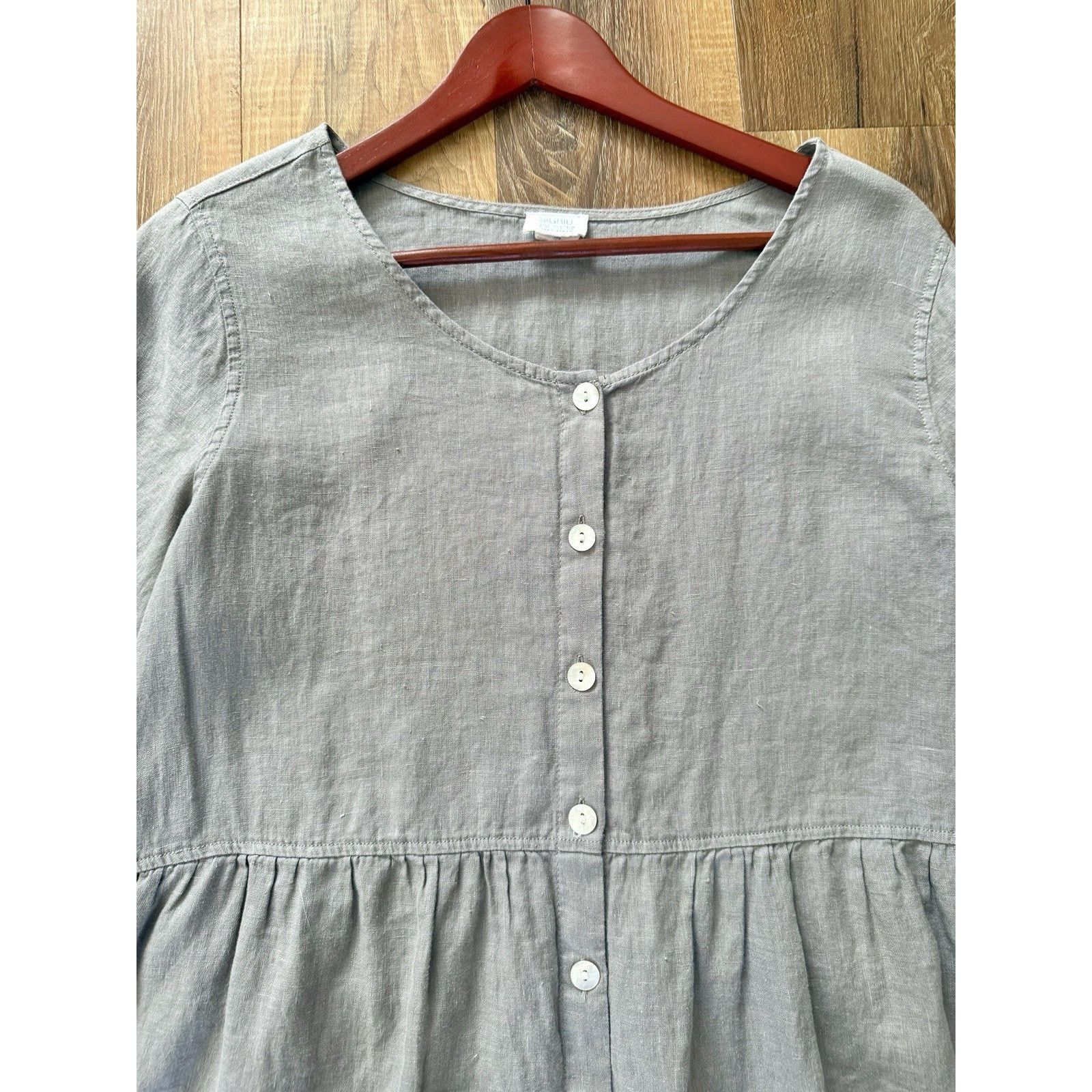 Other Sigrid Olsen 100% Linen Blouse Medium Tan Pintuck Peasant Size M / US 6-8 / IT 42-44 - 5 Thumbnail