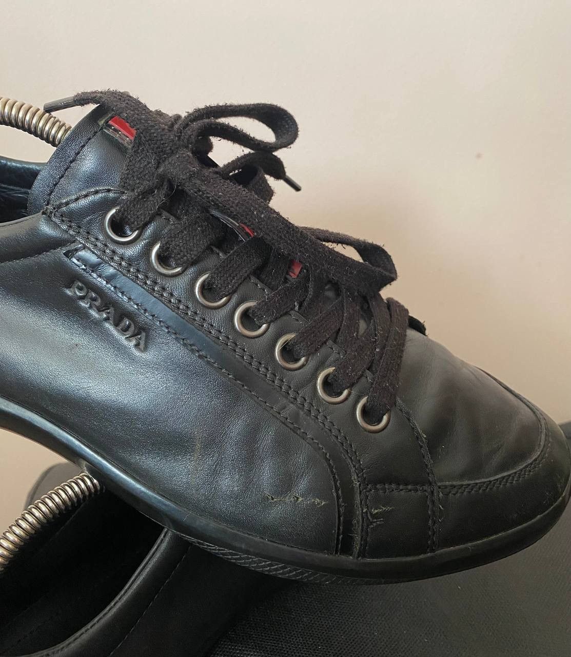 Prada 🔥 PRADA Mens Black Leather Low Top Sneakers Trainers Shoes Size US 8 / EU 41 - 8 Thumbnail