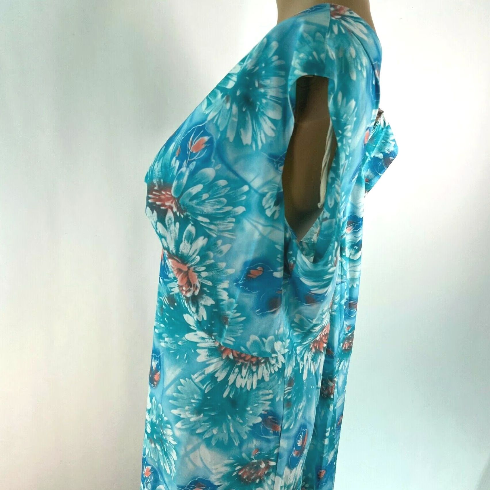 Vintage Womens VTG Floral Print Drape Front Sleeveless Mock Neck Blue Maxi Dress Size 20.5 Size 3XL / US 20-22 - 4 Thumbnail