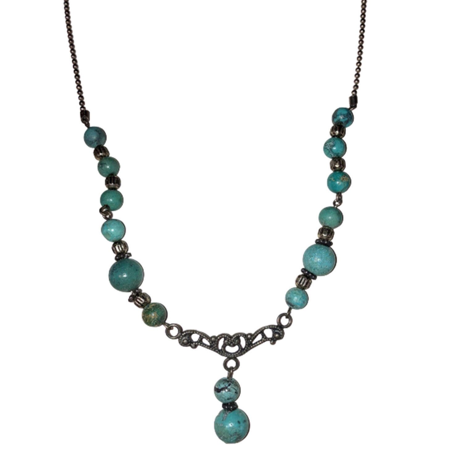 Handmade Sterling Silver Blue Turquoise Bead Filigree Necklace Size ONE SIZE - 1 Thumbnail
