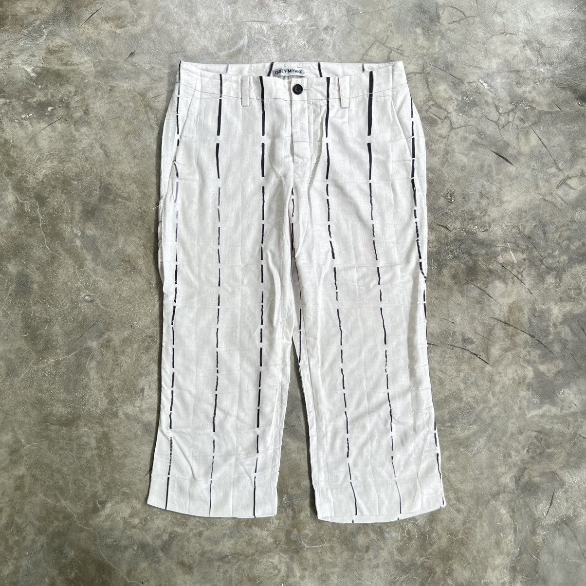 Issey Miyake 1990s Issey Miyake Vertical Stripe Linen Cropped Pants Size US 33 - 1 Thumbnail
