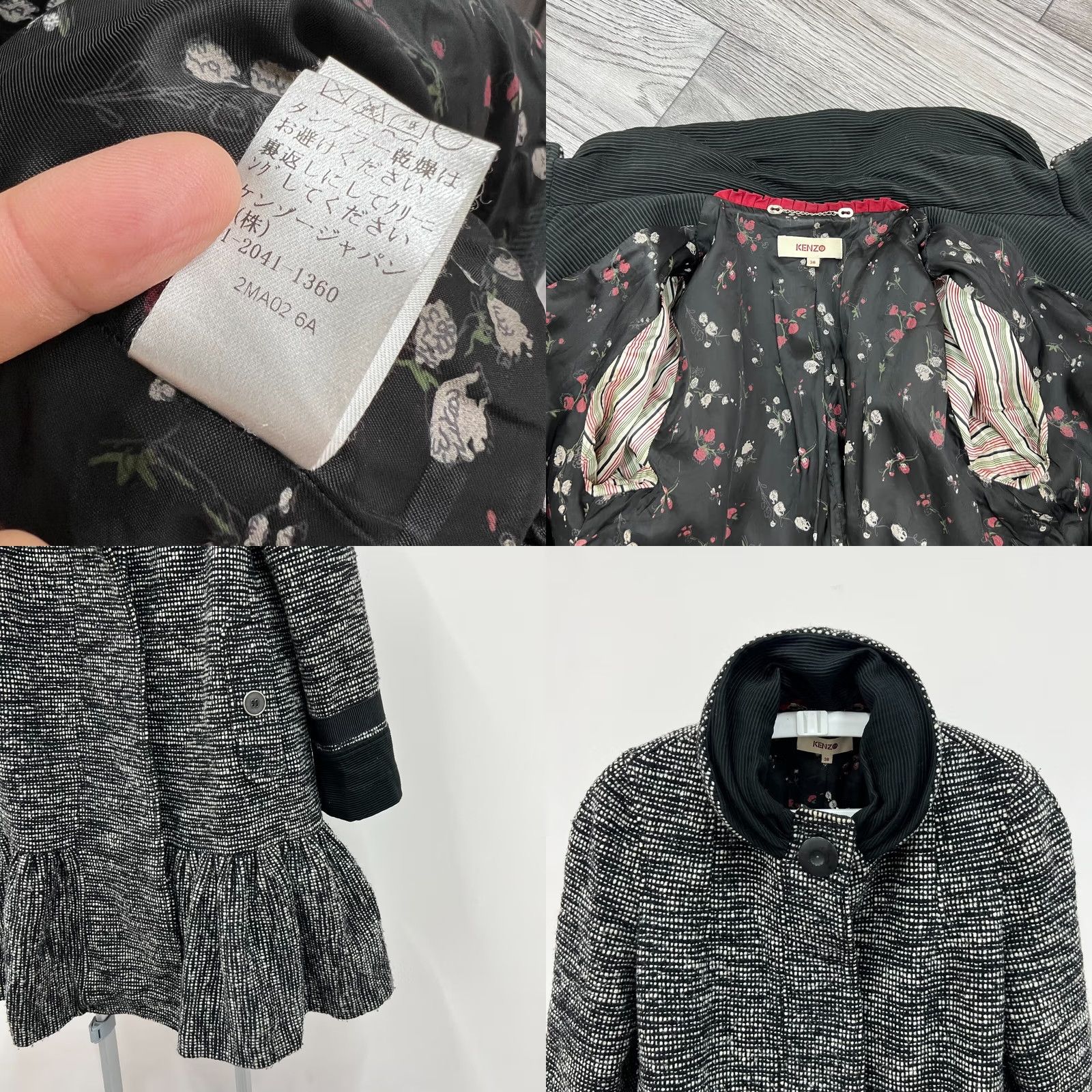 Kenzo VINTAGE KENZO Coat Jacket Women's M Gray Floral Wool 78% Wool 22% Polyamide Regular Size M Womens Size M / US 6-8 / IT 42-44 - 8 Thumbnail